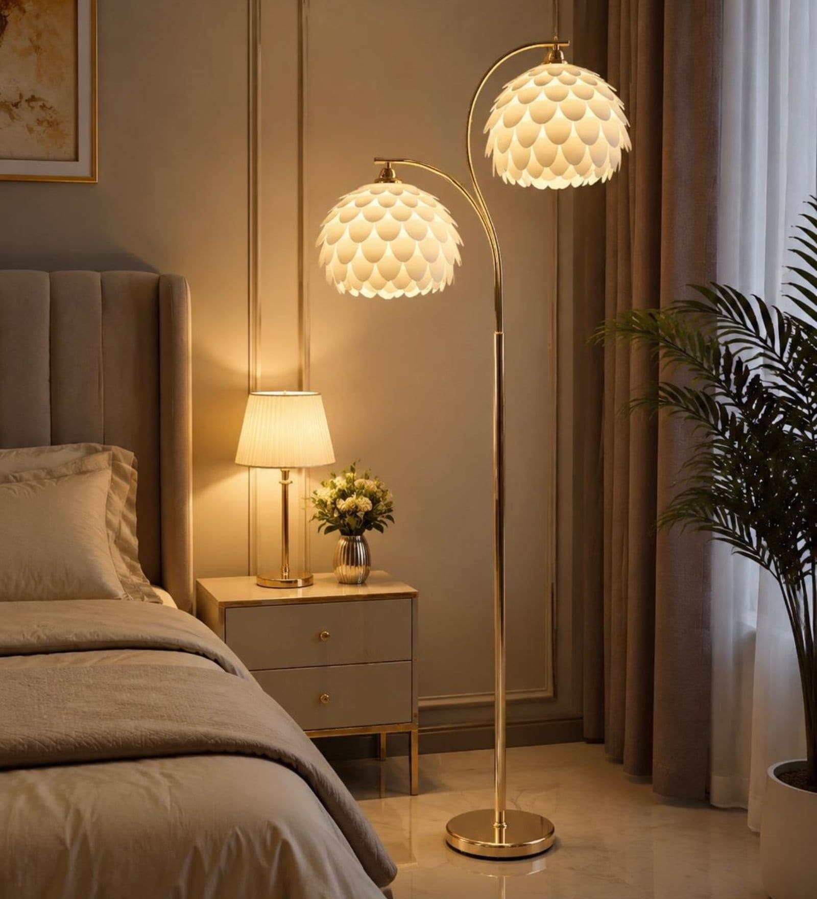 Modern Gold Dual-Shade Floor Lamp
