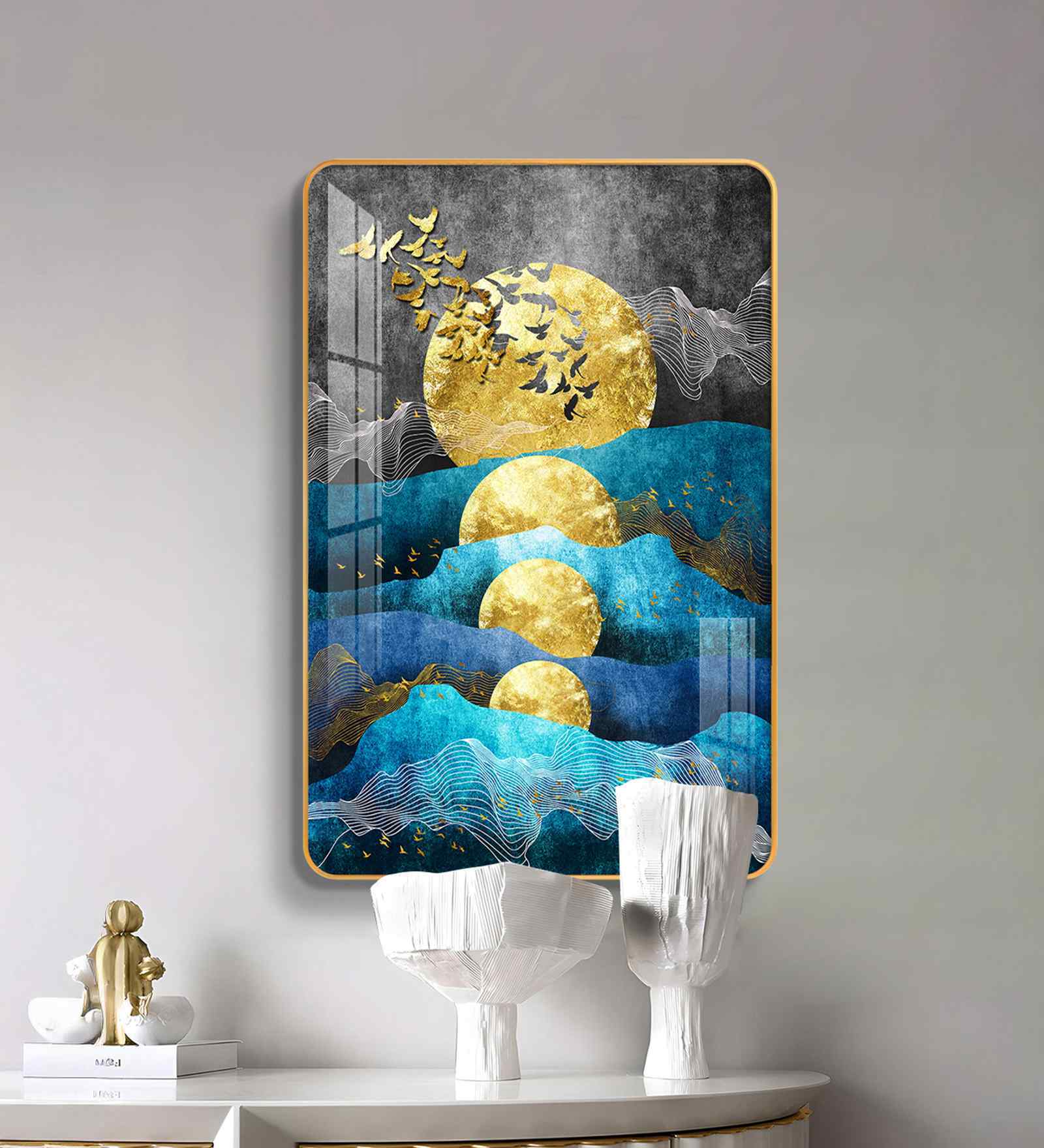 Modern Gold Foil Background MDF Wood Wall Painting
