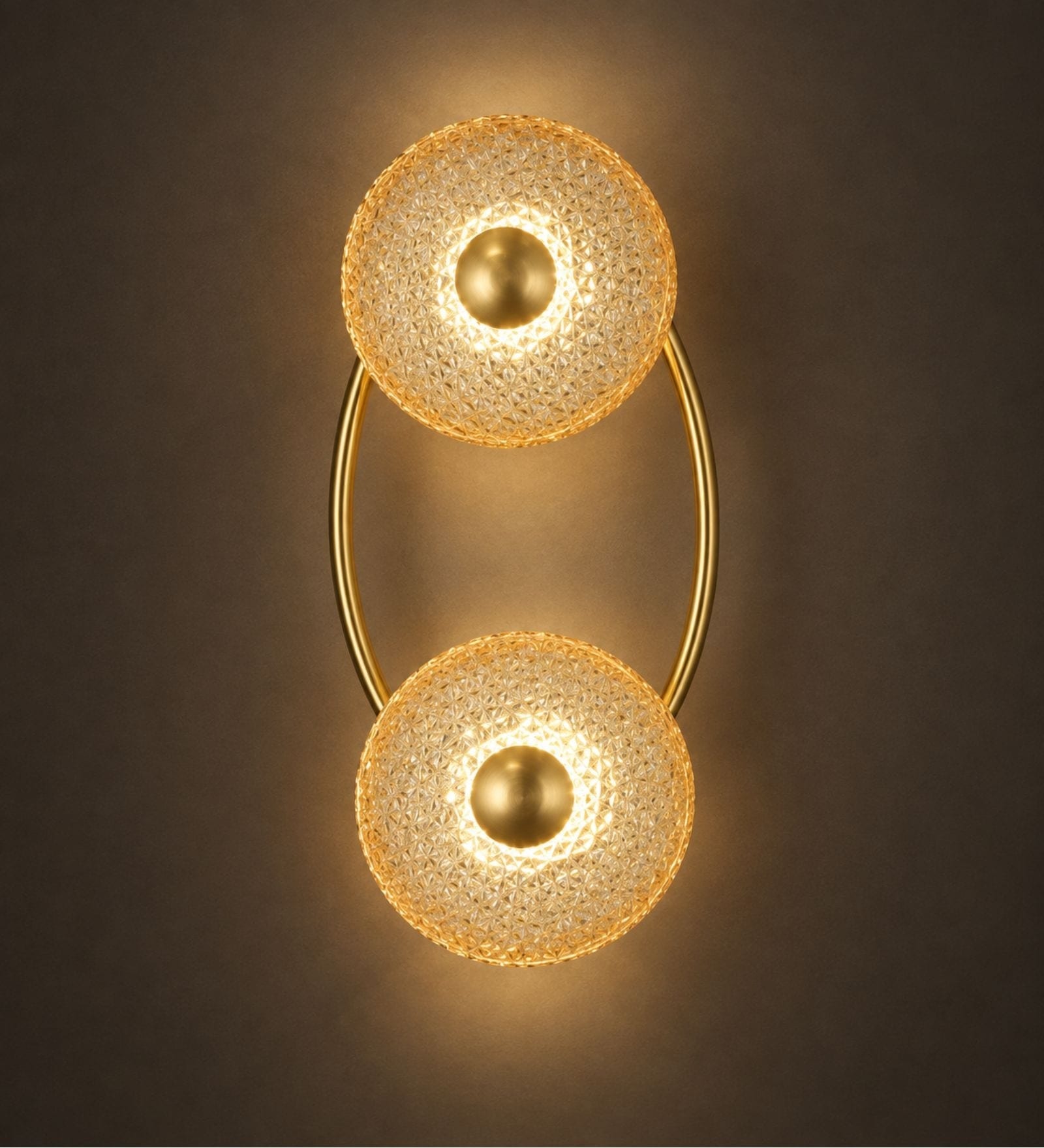 Modern Gold Ring LED Wall Sconce with Textured Glass Shades