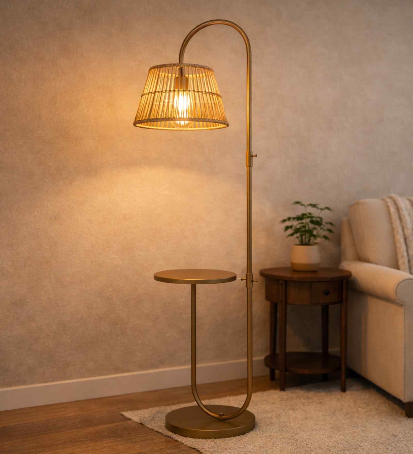 Modern Gold Stand Floor Lamp Macrame Shade