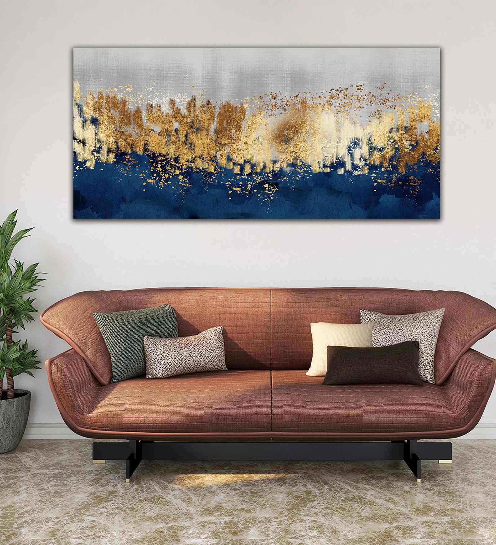 Modern Golden Textured Design Premium Canvas Wall Painting