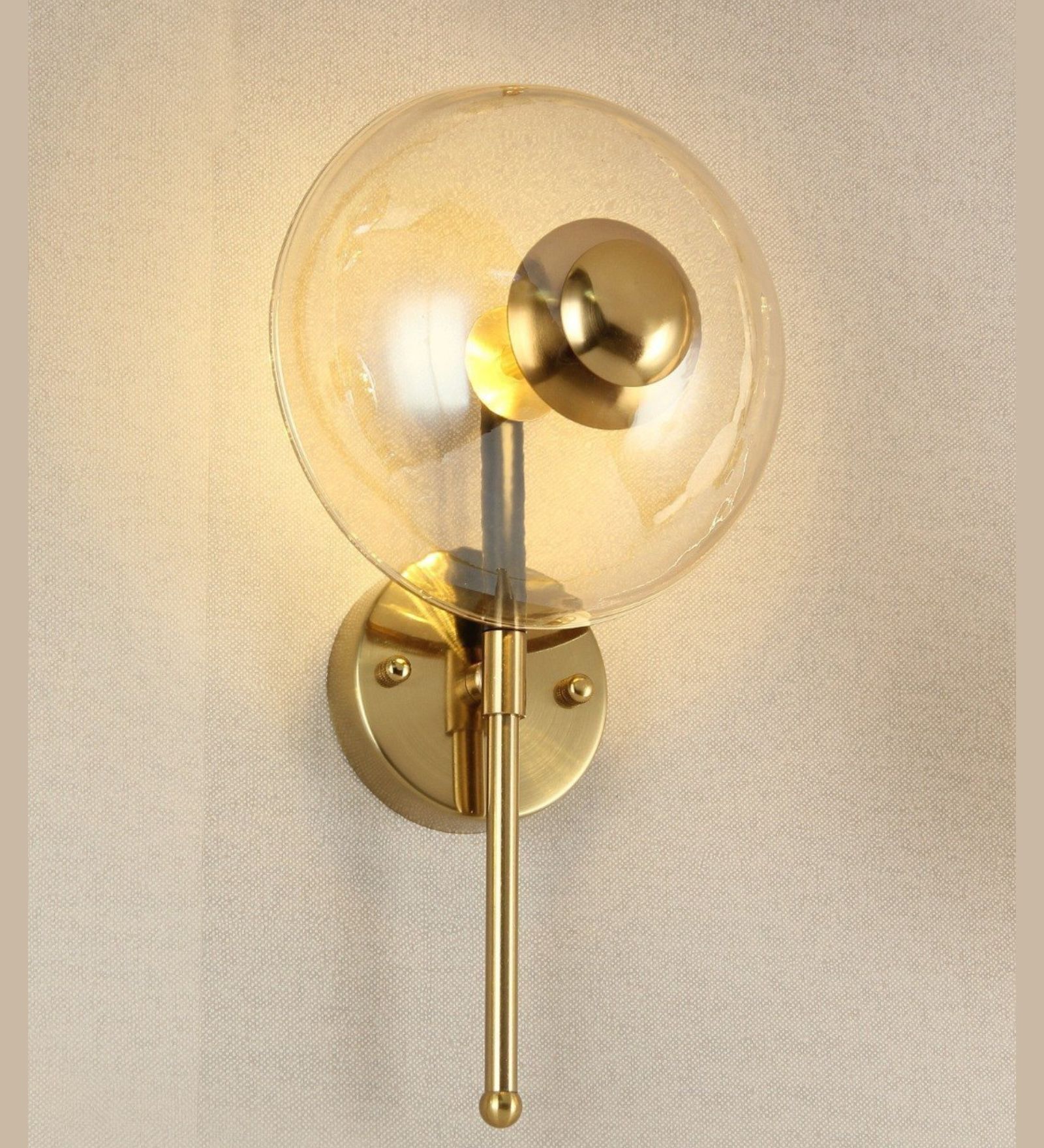 Modern Golden Wall Light with Clear Glass Globe   Inbuilt LED
