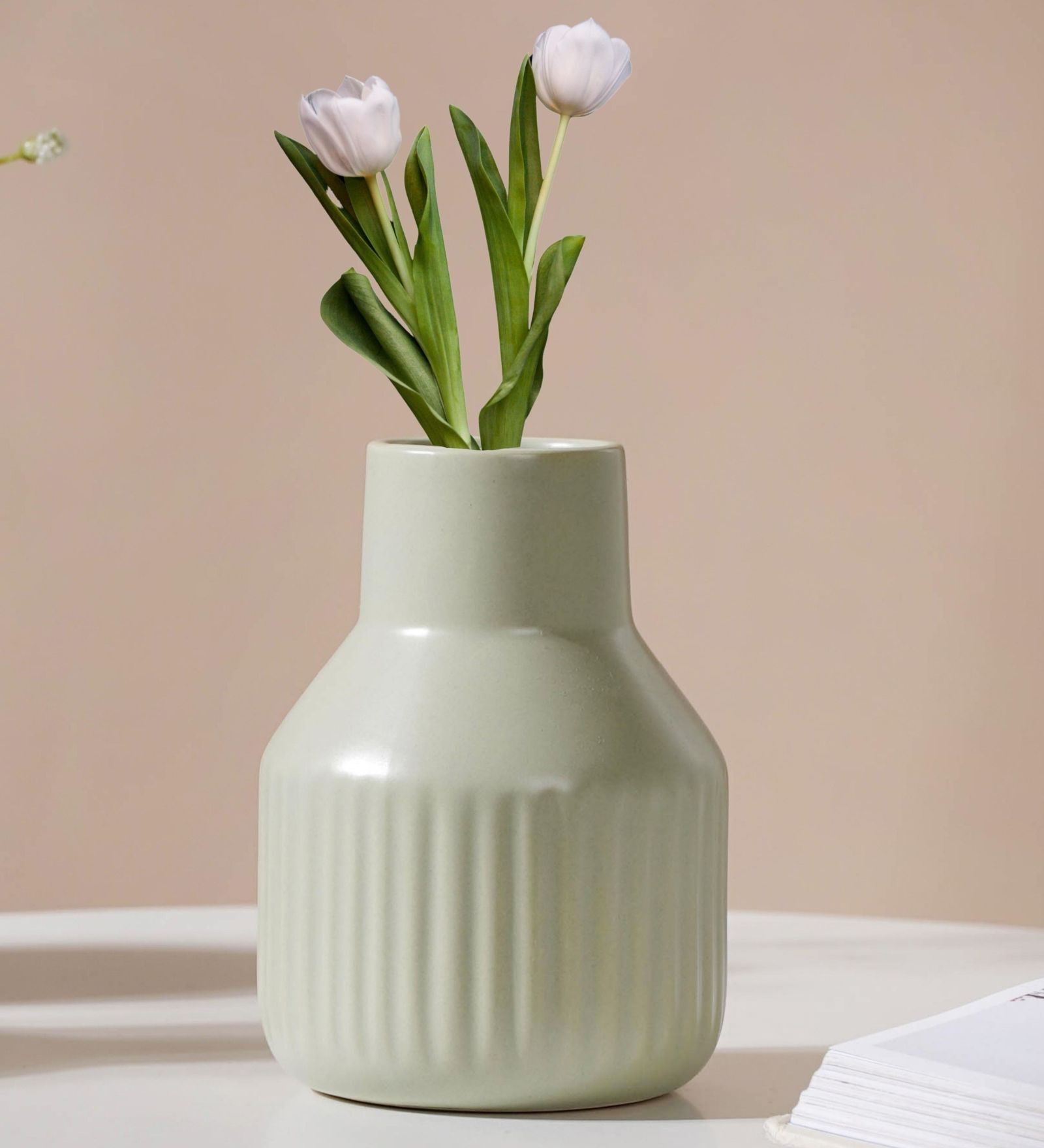 Modern Hued Matte Green Ceramic Flower Vase