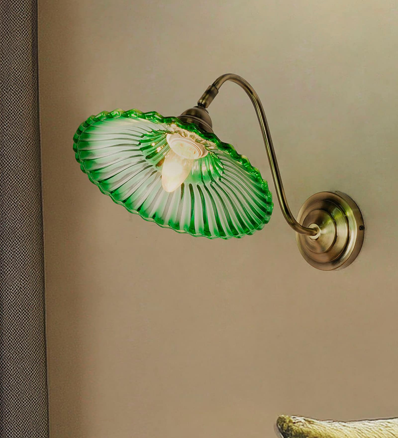 Modern Industrial Green Ribbed Glass Adjustable Gooseneck Wall Sconce