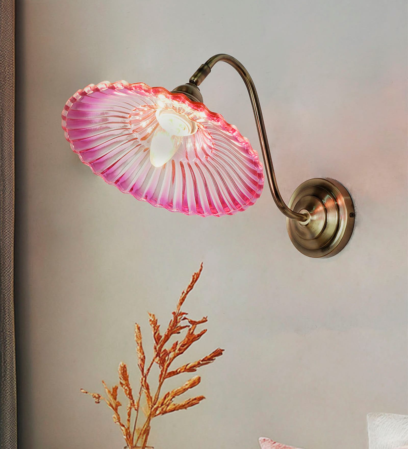Modern Industrial Pink Ribbed Glass Adjustable Gooseneck Wall Sconce