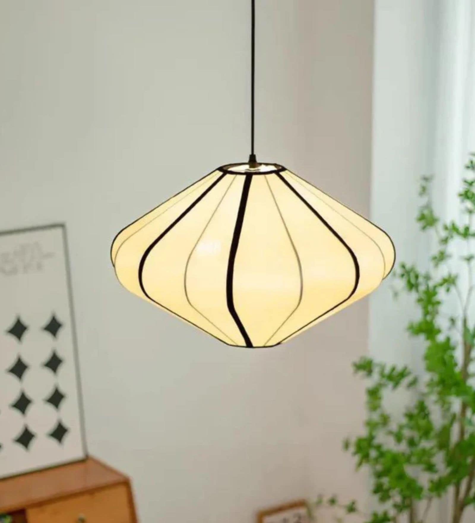 Modern Japanese Lantern Pendant Lamp (White)