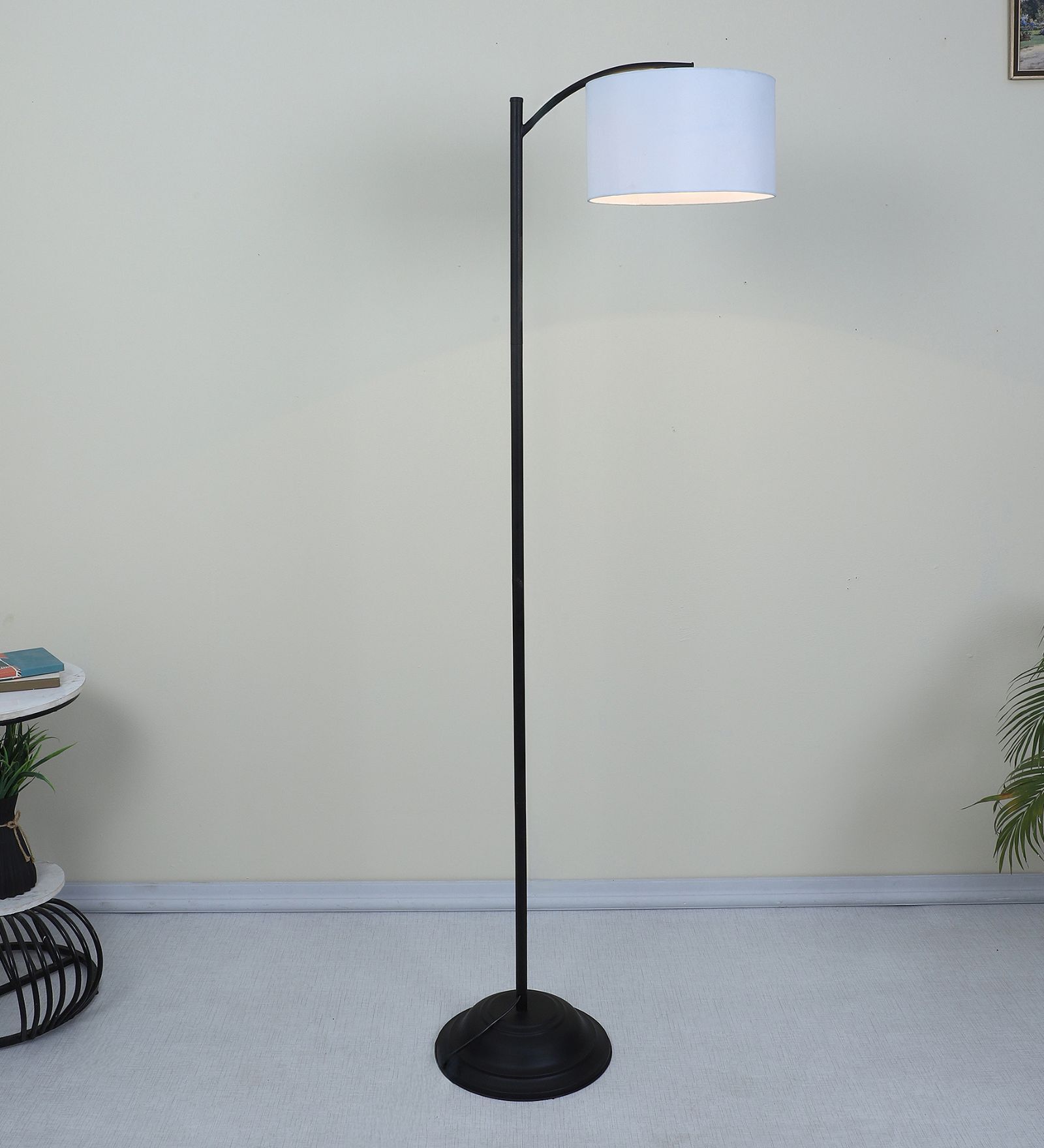 Modern Lamppost Style Black Iron Base Floor Lamps Skyblue Cotton Shade