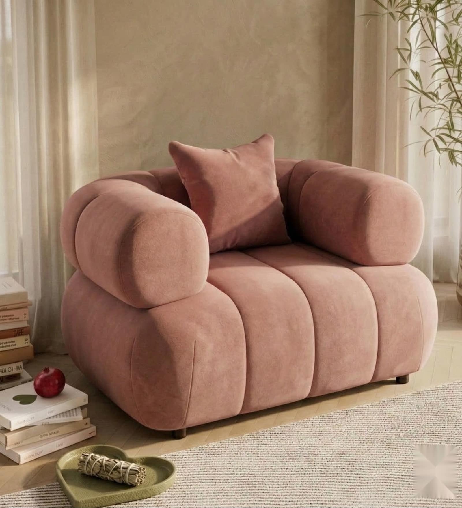 Modern Luxury 1 Seater Sofa In Blush Pink Color