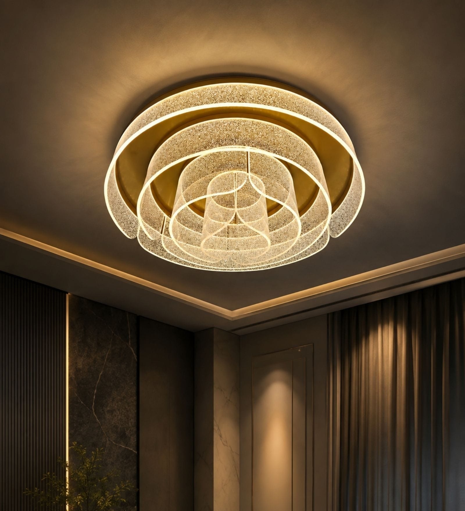 Modern Luxury LED Crystal Ring Ceiling Chandelier   Gold Finish | Designer Flush Mount Light | Dia : 800 MM