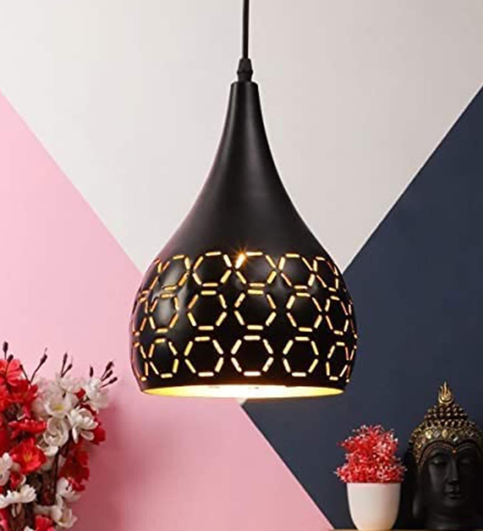 Modern Metal Black Hanging Light with Laser Cut Pattern Ceiling Fixture