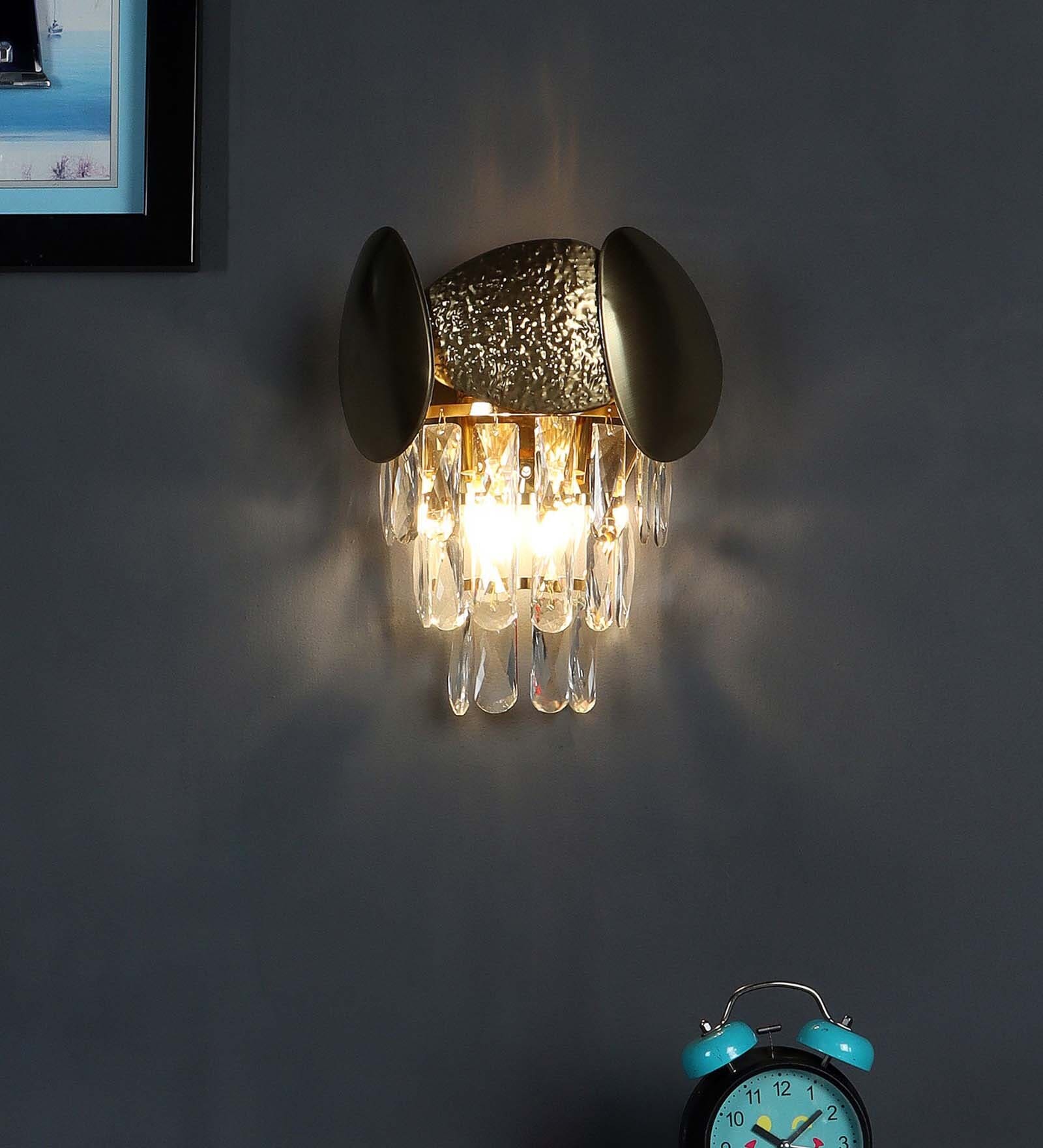 Modern Metal Wall Light With Hammerd & Plain Metal With Crystal Drops