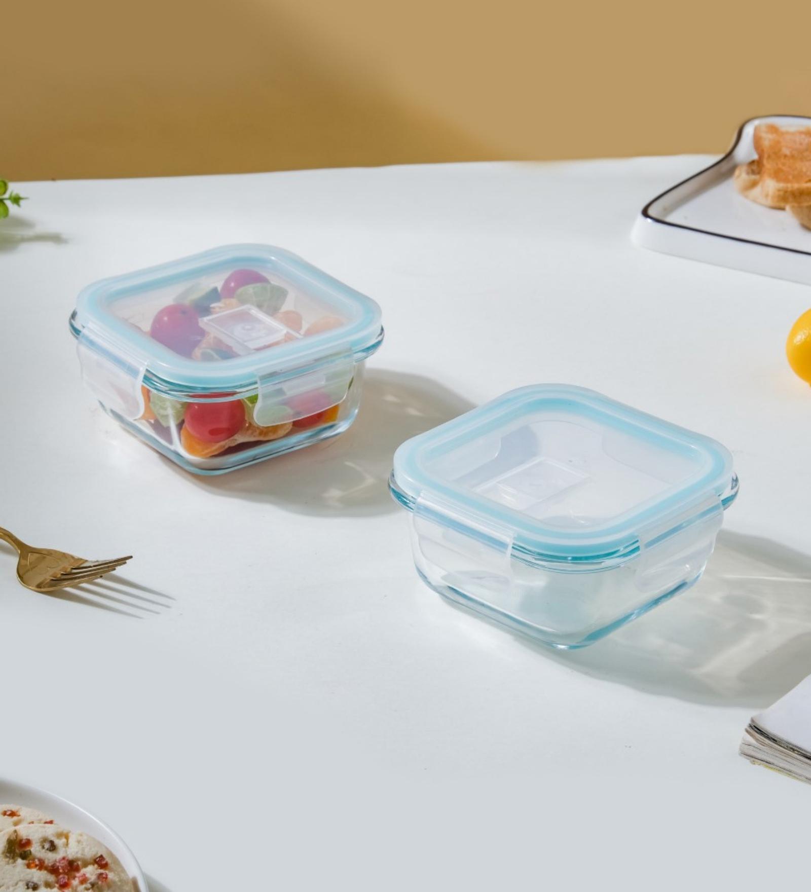 Modern Microwave Safe 250ml Glass & PVC (Set of 2) Lunch Box