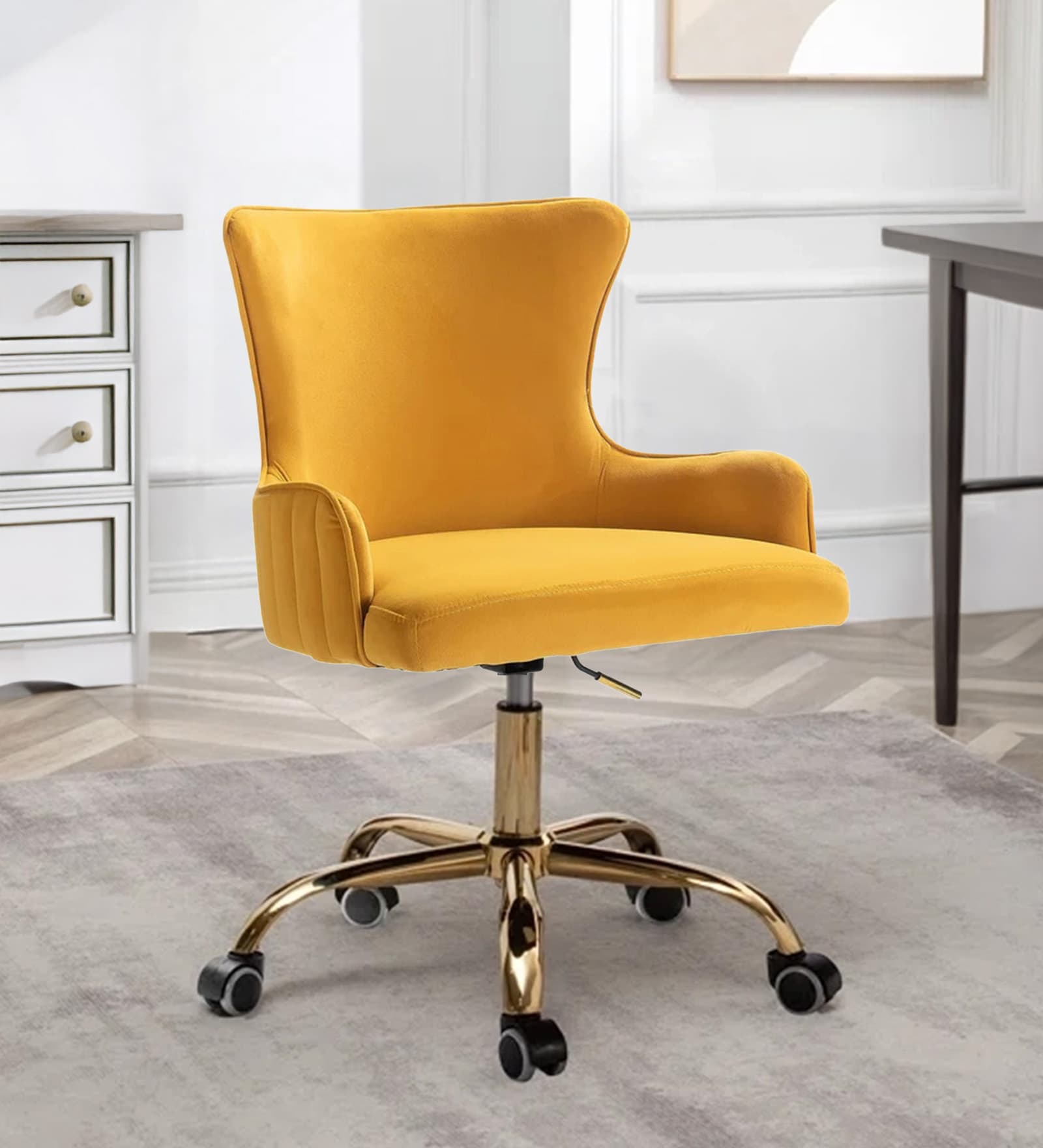 Modern-Motile  Velvet Guest Chairs In Yellow  Colour