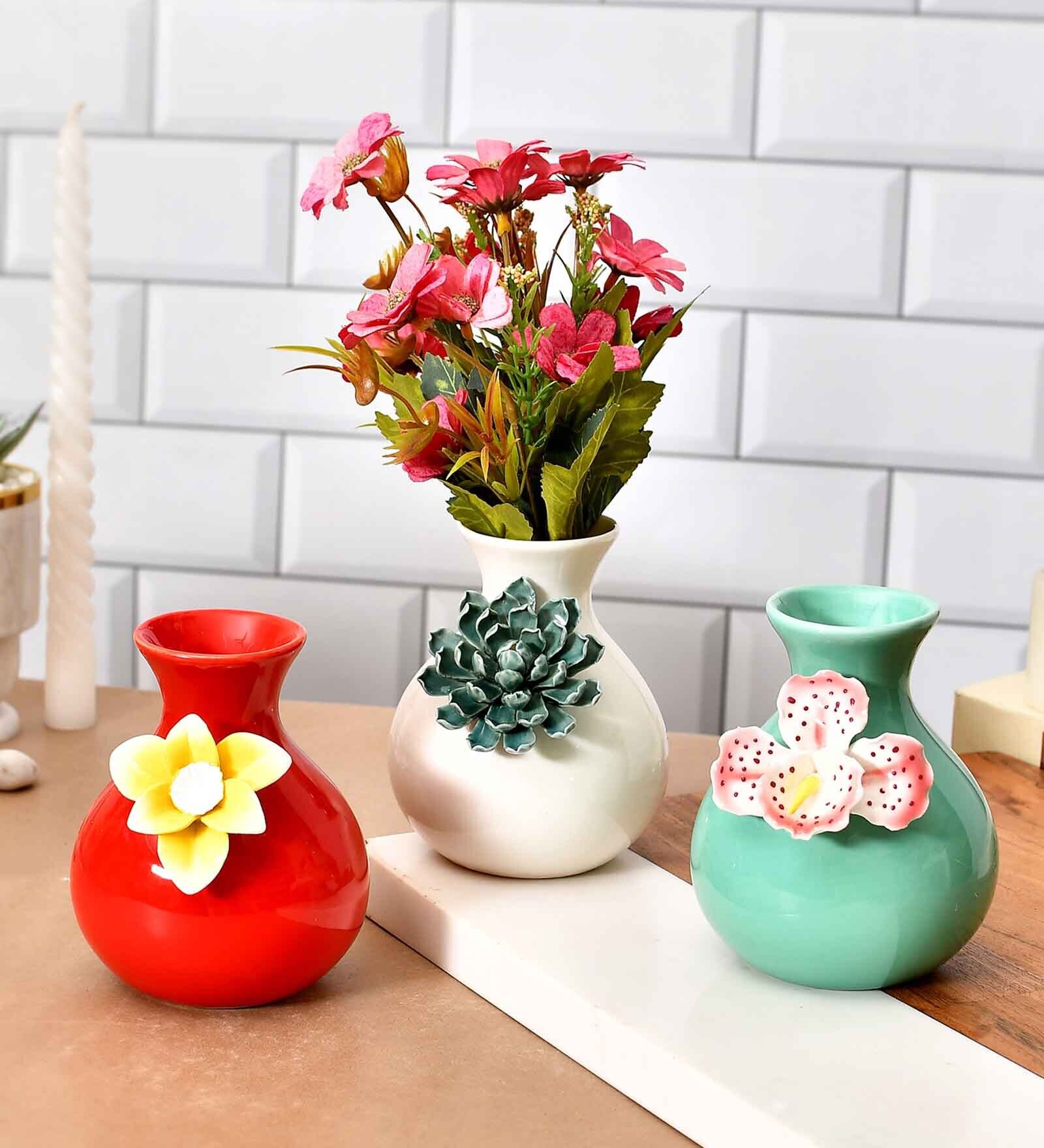 Modern Multi Ceramic (Set of 3) Vases With Holder