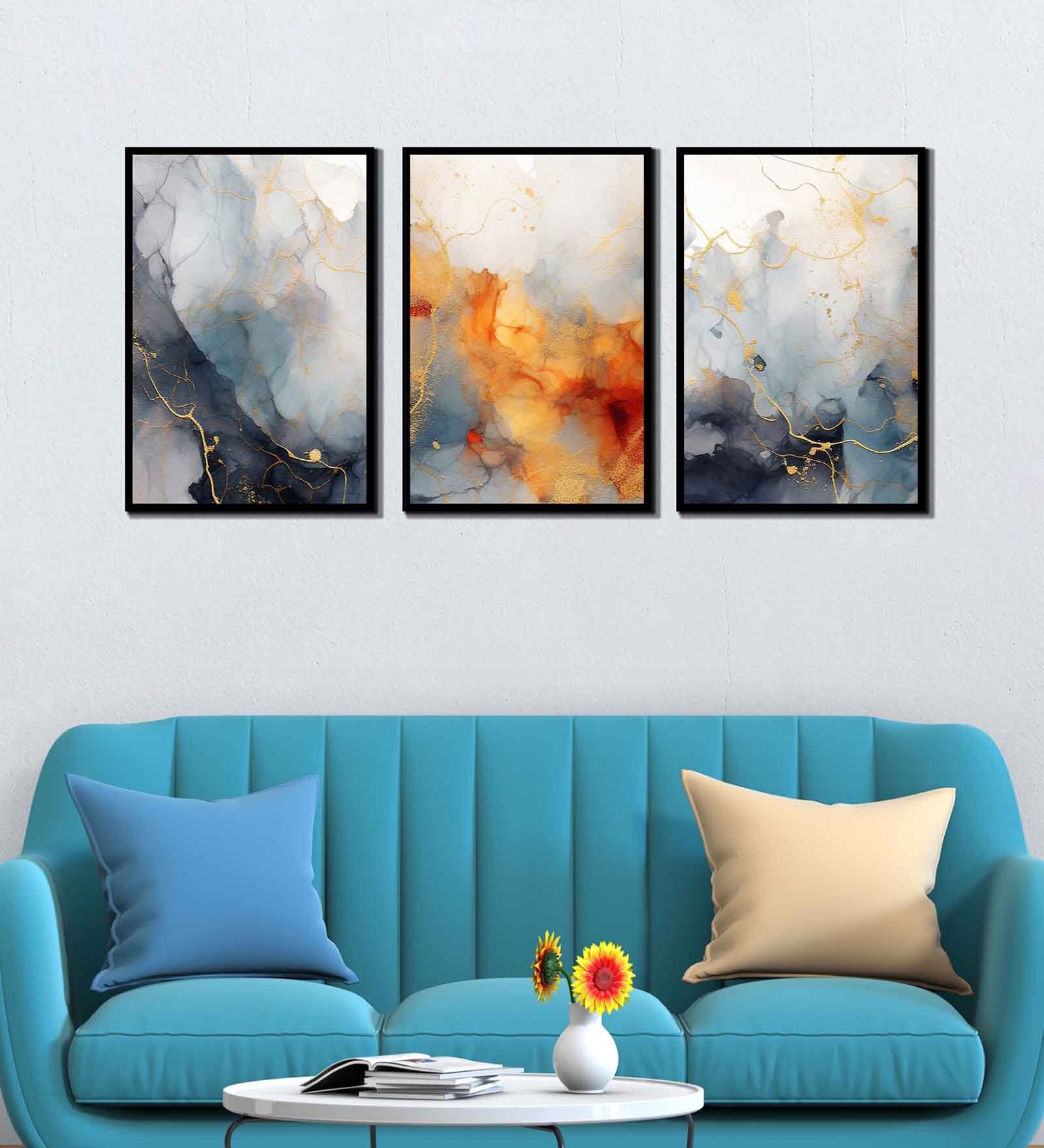 Modern Multicolour Canvas & MDF (Set of 3) Framed Art Panels