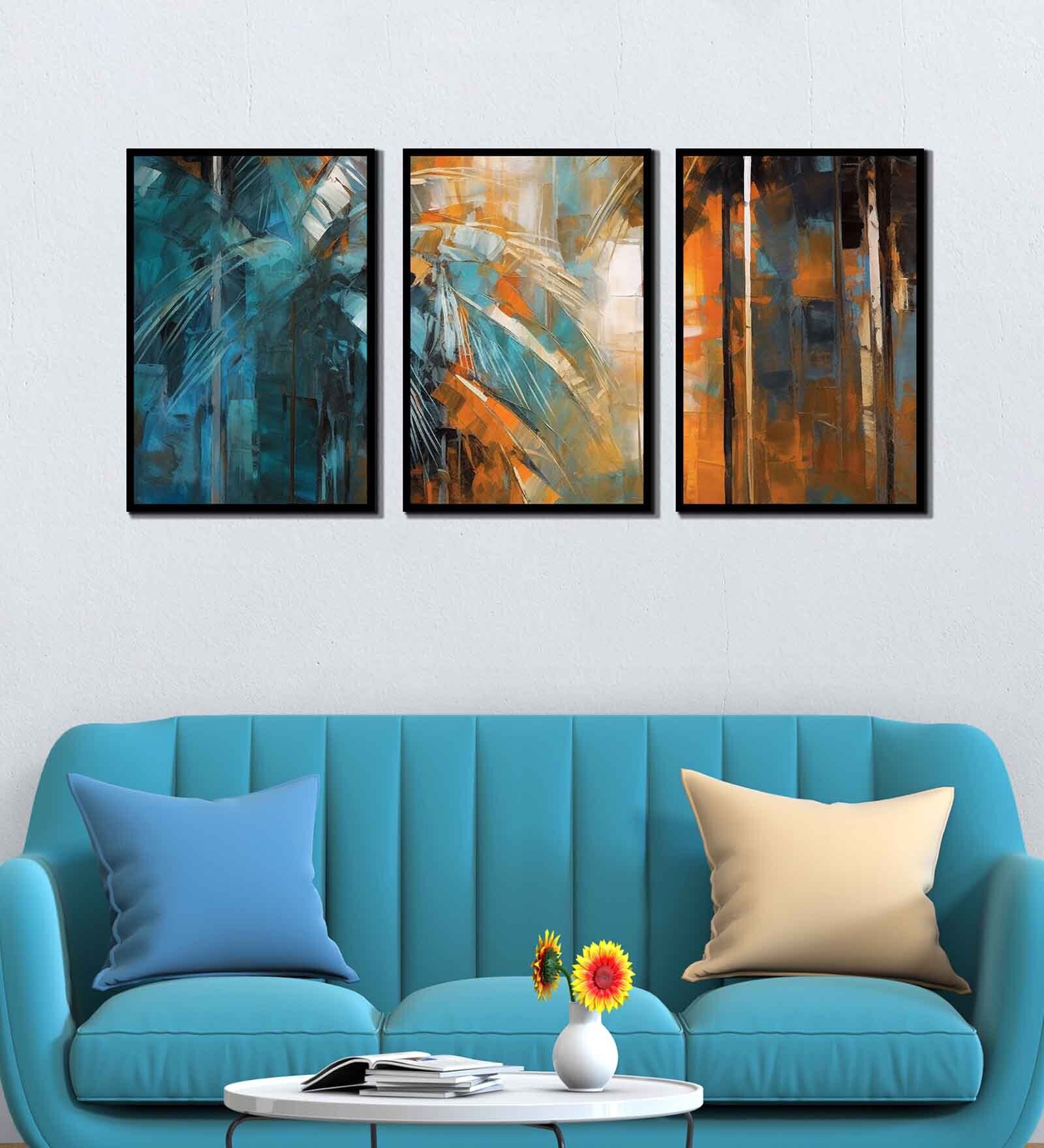 Modern Multicolour Canvas & MDF (Set of 3) Framed Art Panels