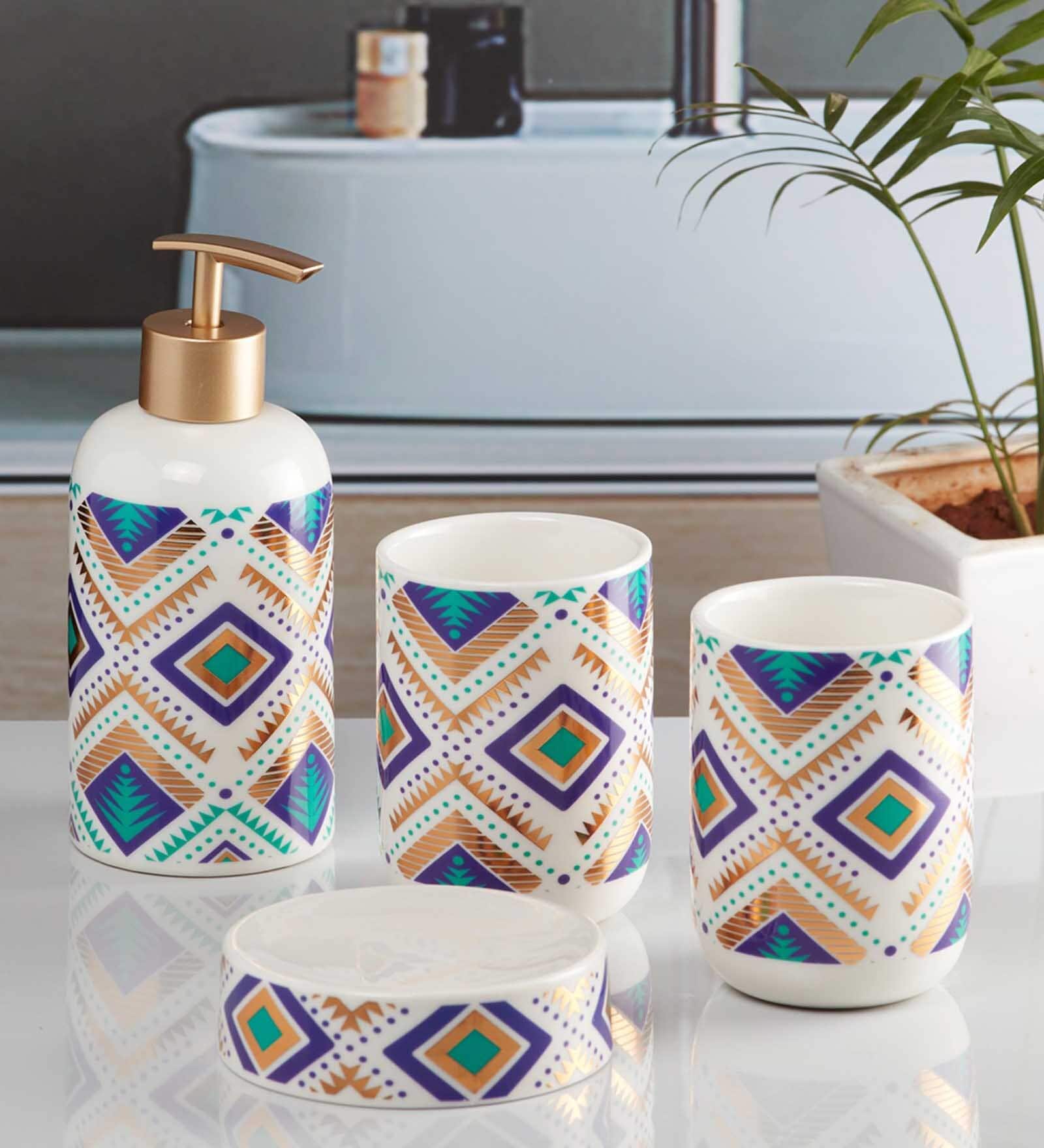 Modern Multicolour Ceramic (Set of 4) Bath Set
