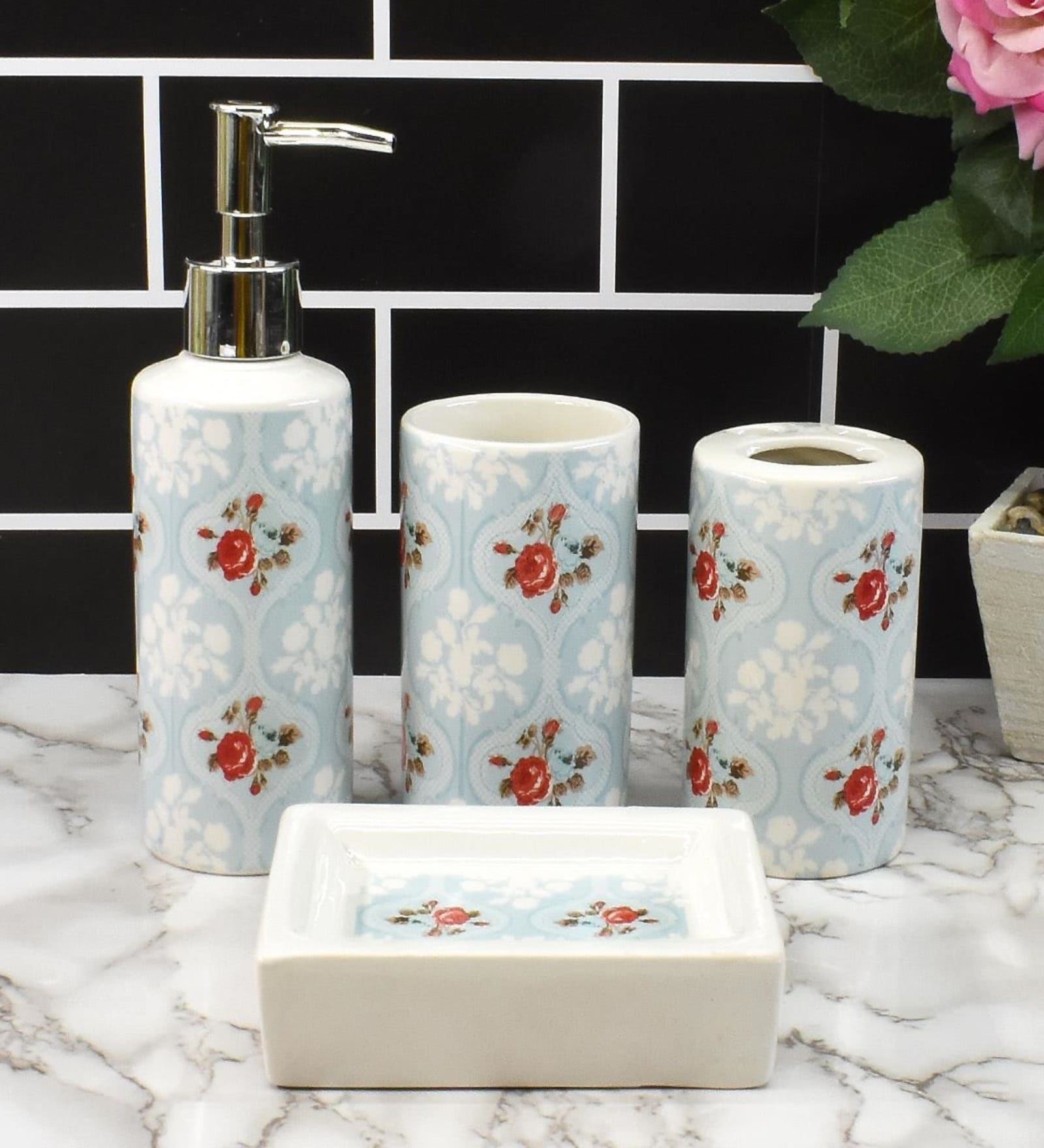 Buy Modern Multicolour Ceramic Set of 4 Bath Accessories Set at 20% OFF ...