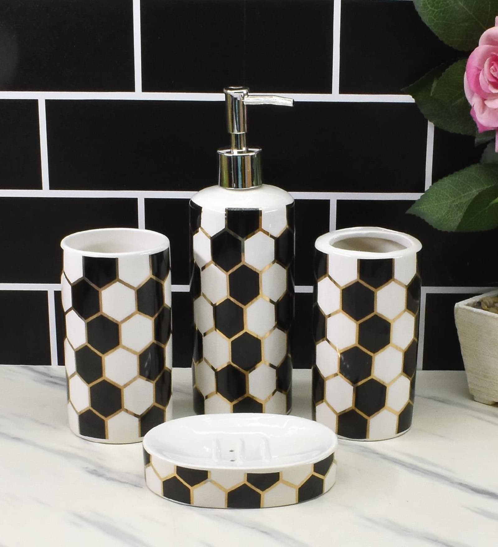 Modern Multicolour Ceramic Set of 4 Bath Accessories Set 