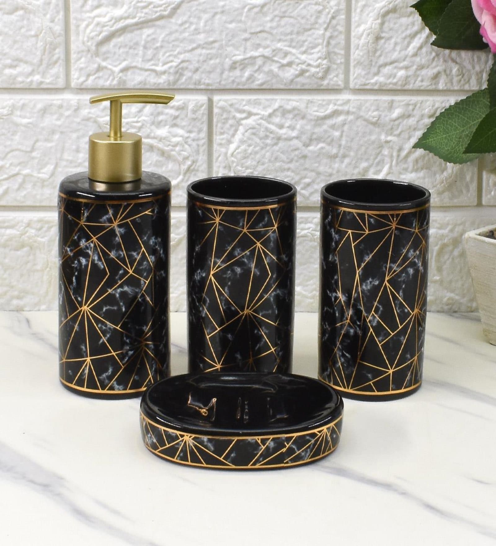 Modern Multicolour Ceramic Set of 4 Bath Accessories Set 