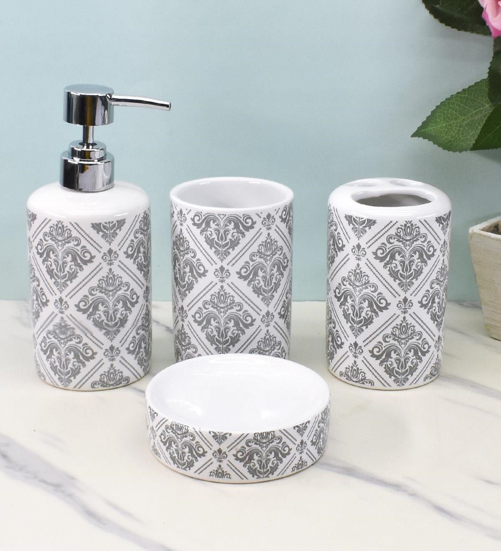 Buy Modern Multicolour Ceramic Set of 4 Bath Accessories Set at 20% OFF ...