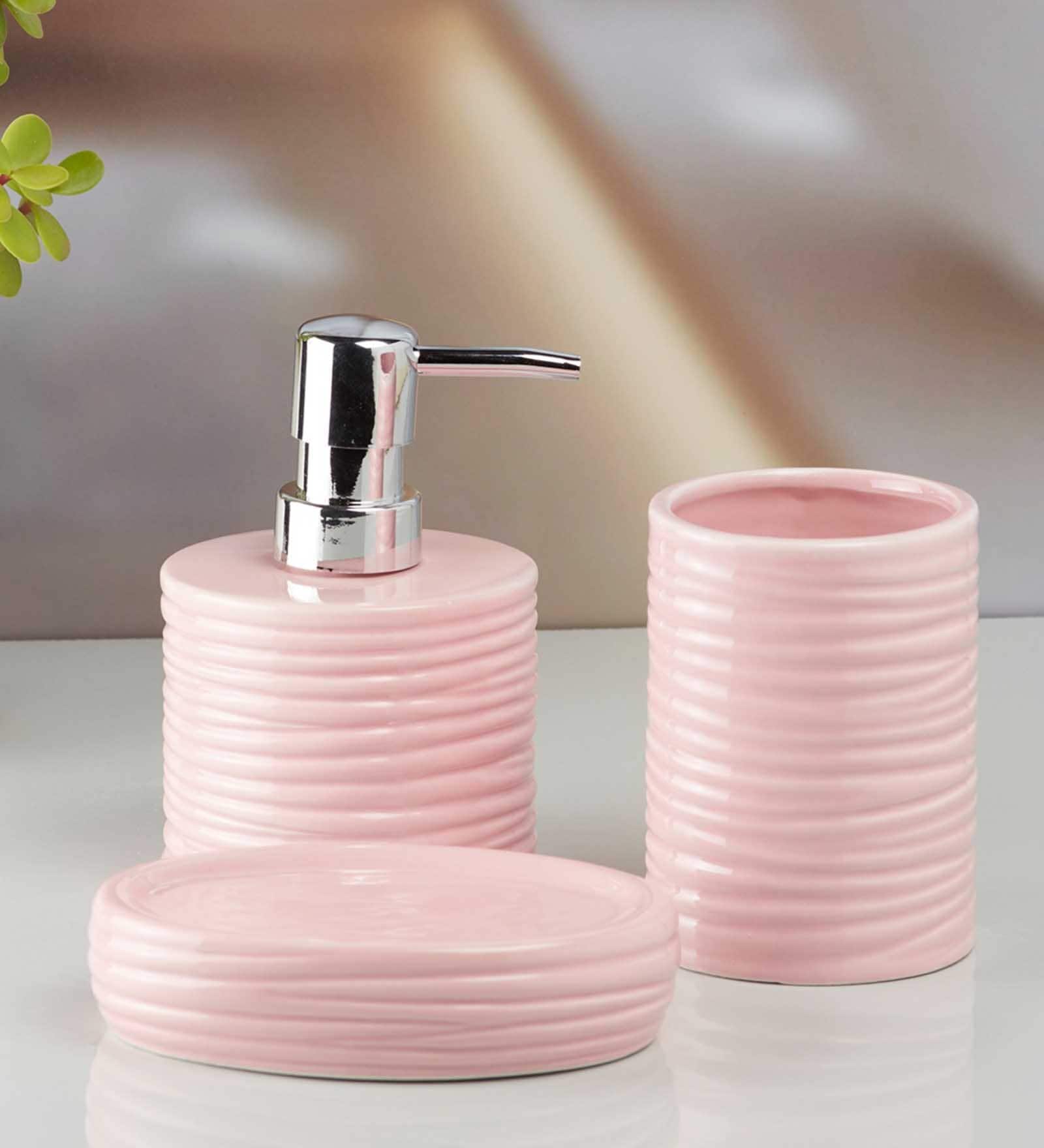 Modern Pink Ceramic (Set of 3) Bath Set