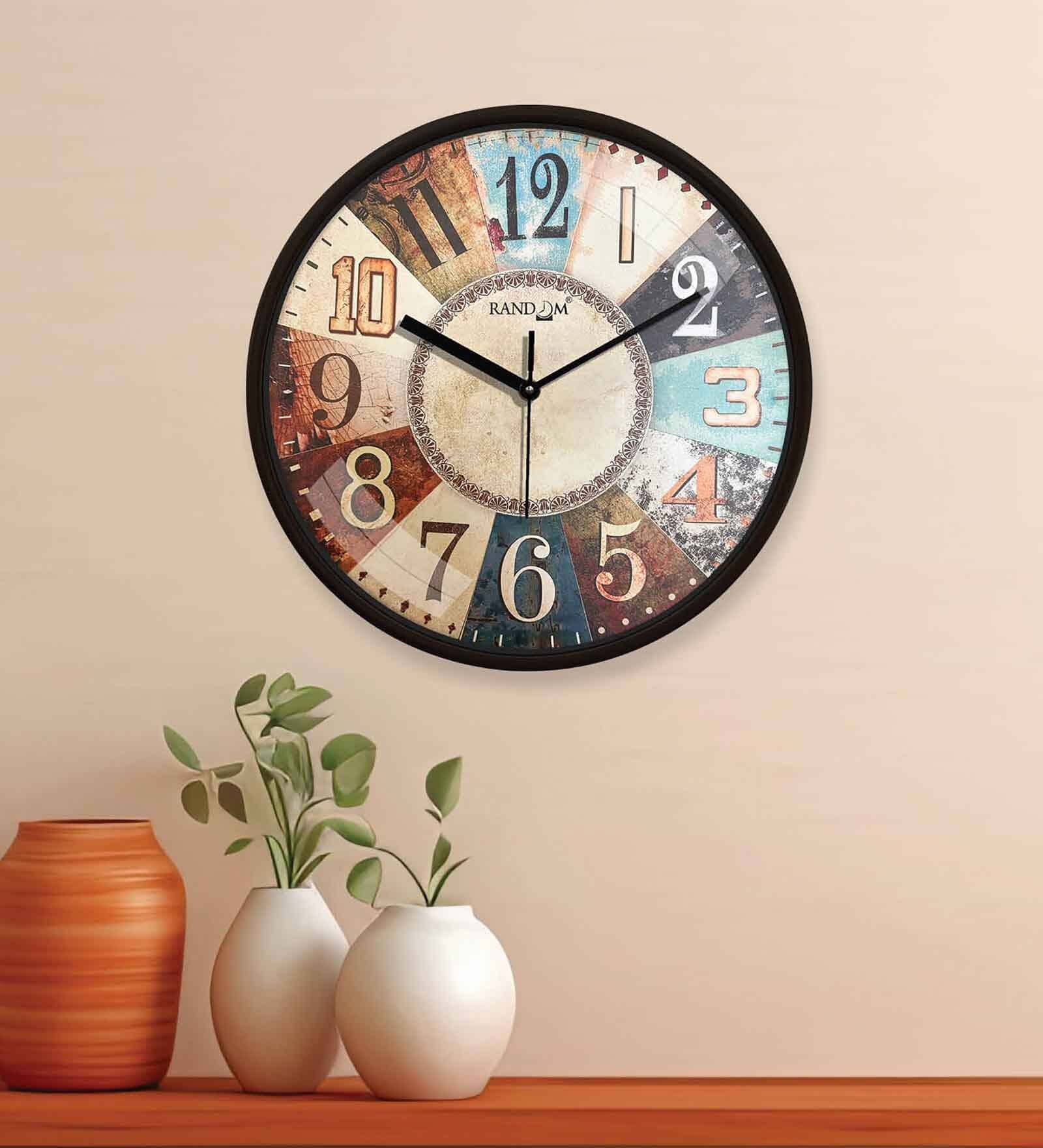 Multicolour Modern Plastic Stylish Non Ticking Silent Analog Wall Clock -12 inch
