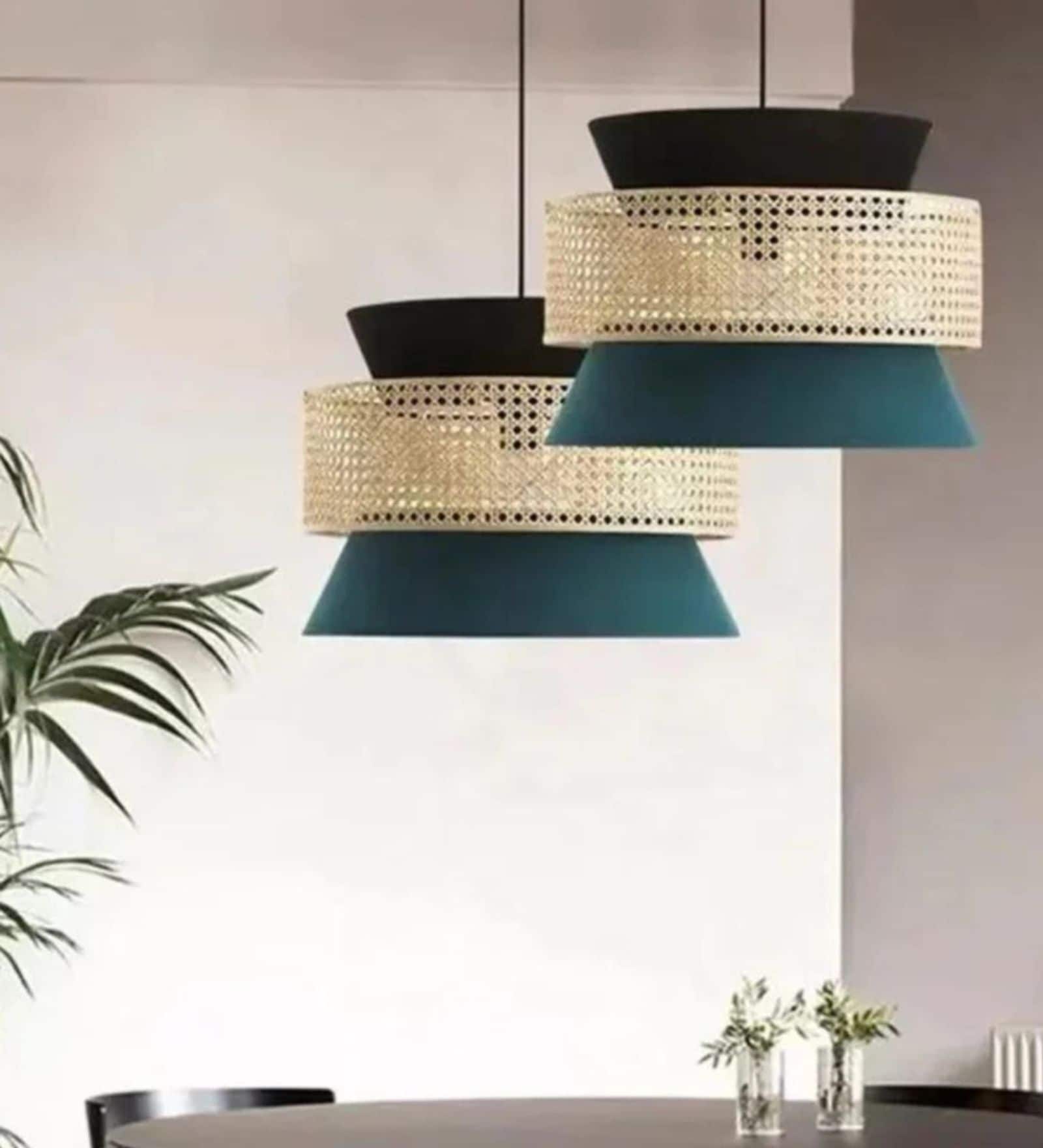 Modern Rattan Pendant Lamp (Beige and Green)