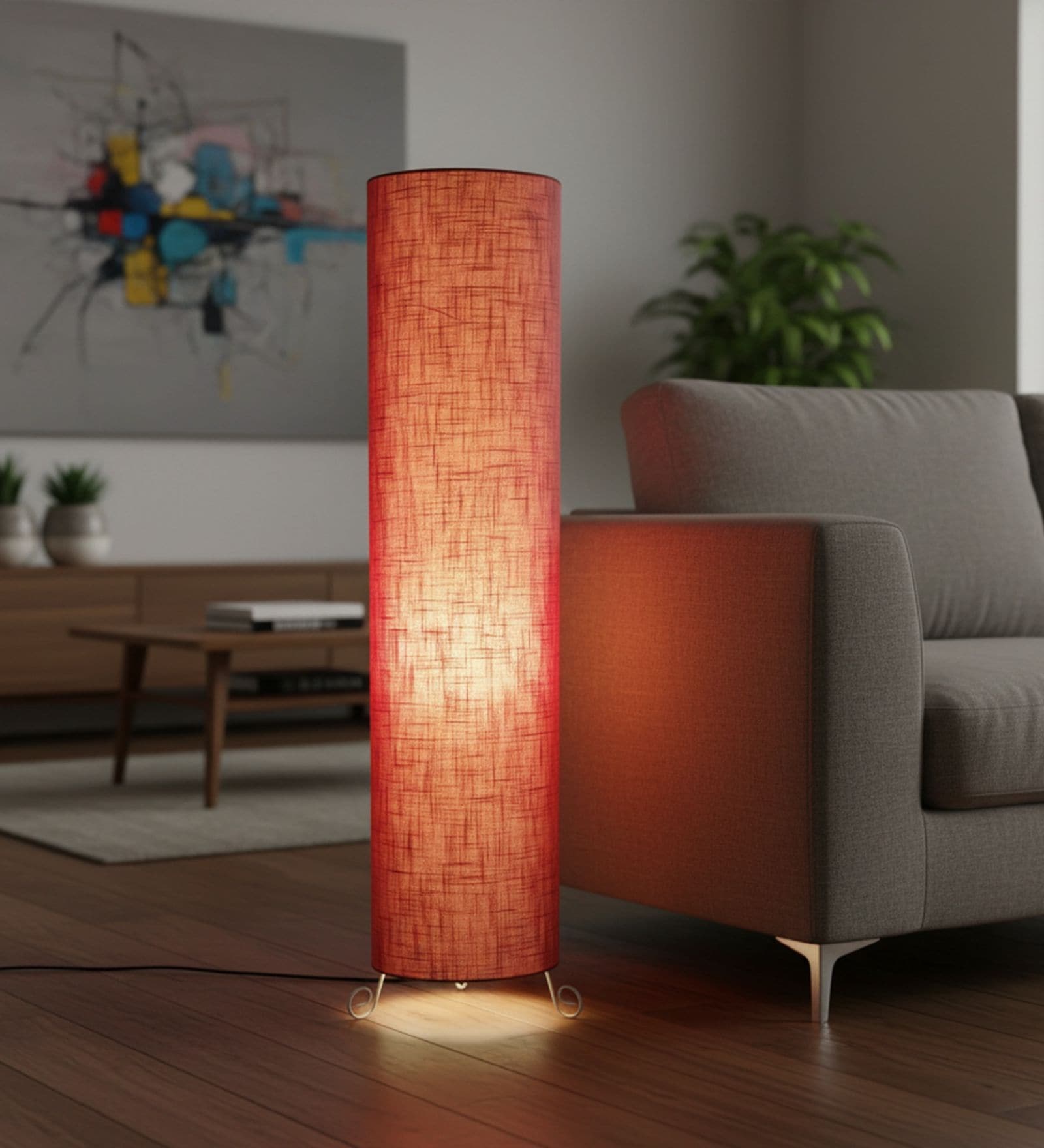 Modern Red Texture Cylinder Floor Lamp   Stylish Lighting for Living Room & Bedroom