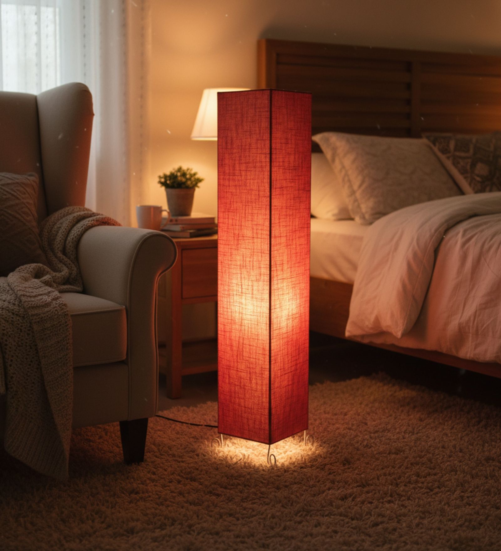 Modern Red Texture Cylinder Floor Lamp   Stylish Lighting for Living Room & Bedroom