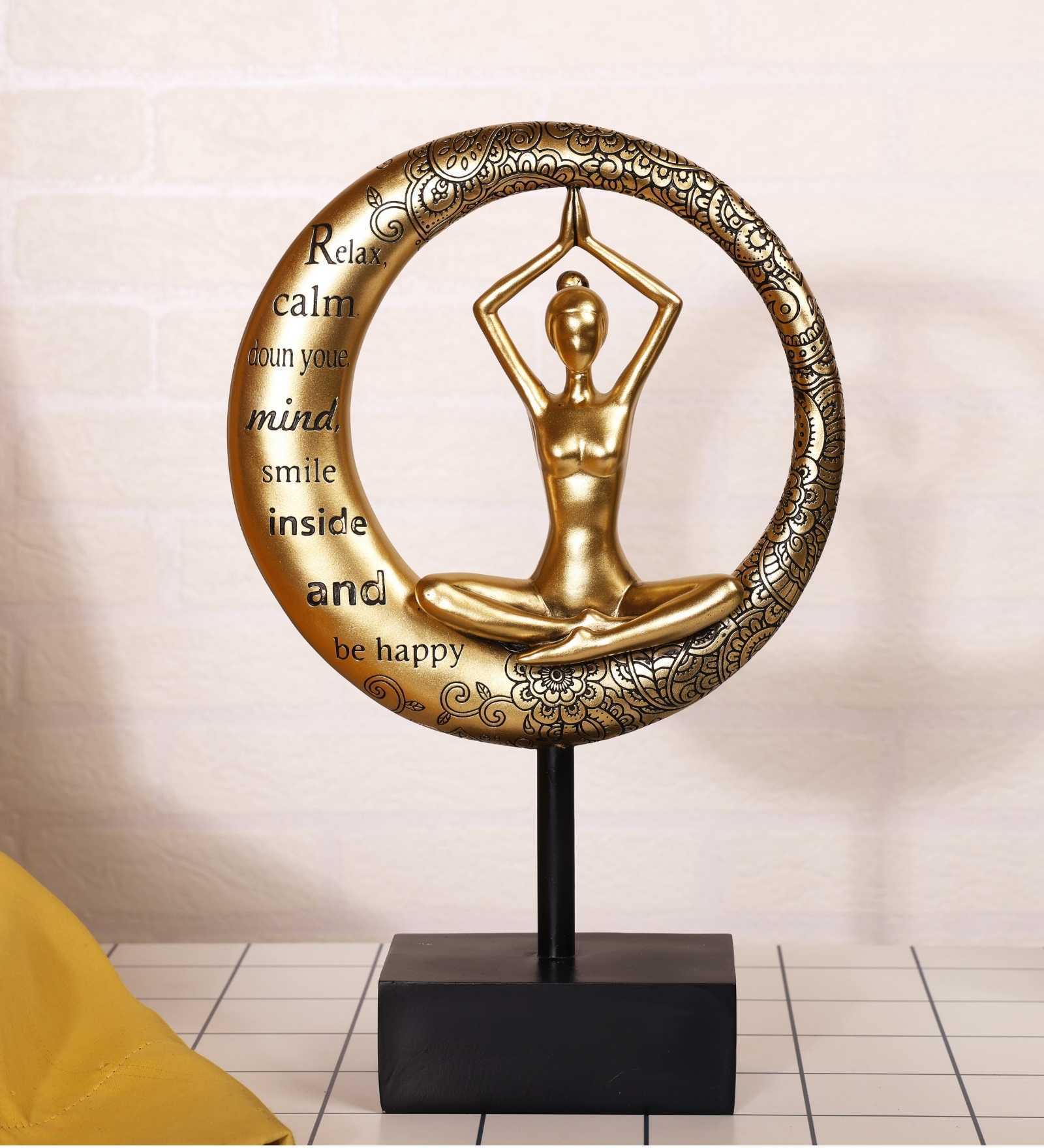 Modern Resin & Metal Namaskar Asana Yoga Pose Artifact (Gold & Black)