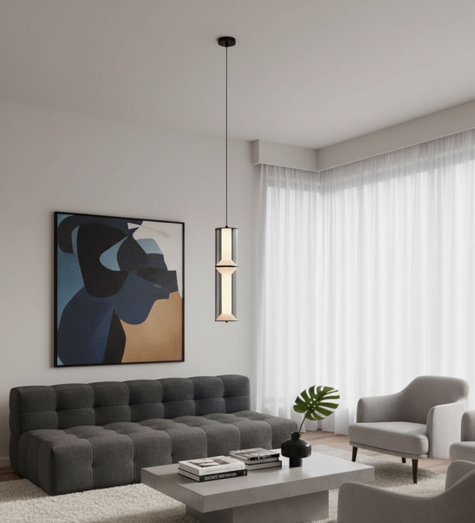 Modern Ribbed Glass Pendant Light