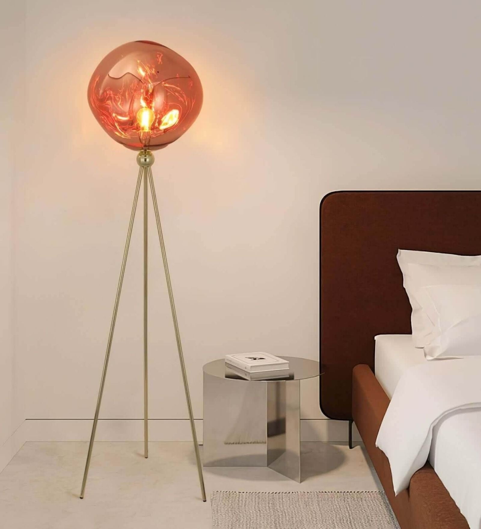 Modern Rose Gold Glass Tripod Floor Lamp Modern Rose Gold Glass Tripod Floor Lamp