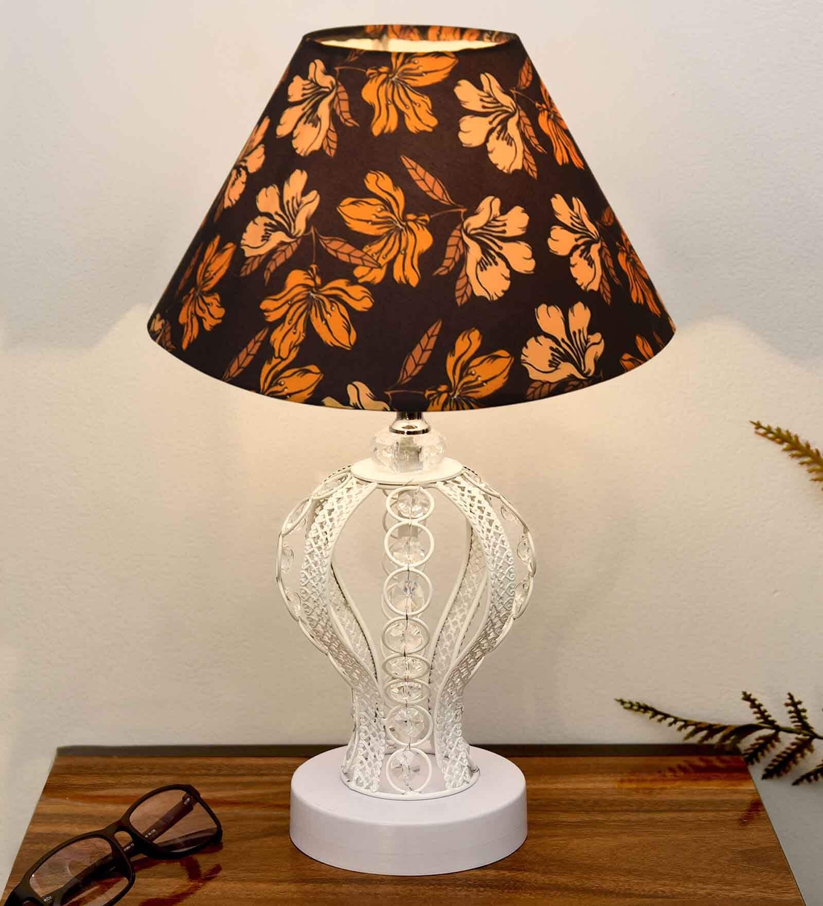 Modern Crystal Round Table Lamp with White Pleated Shade