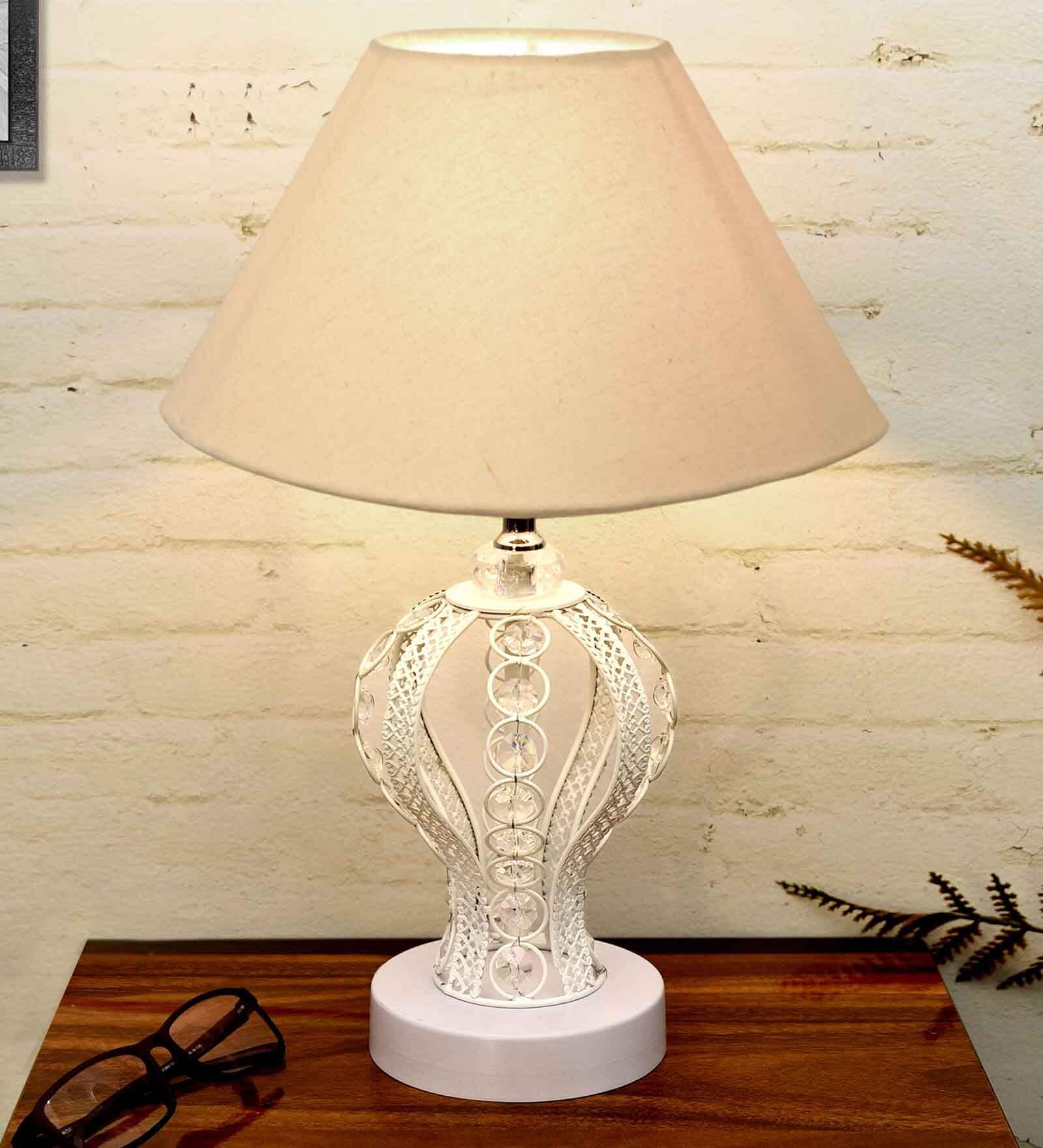 Modern Crystal Round Table Lamp with Grey Pleated Shade