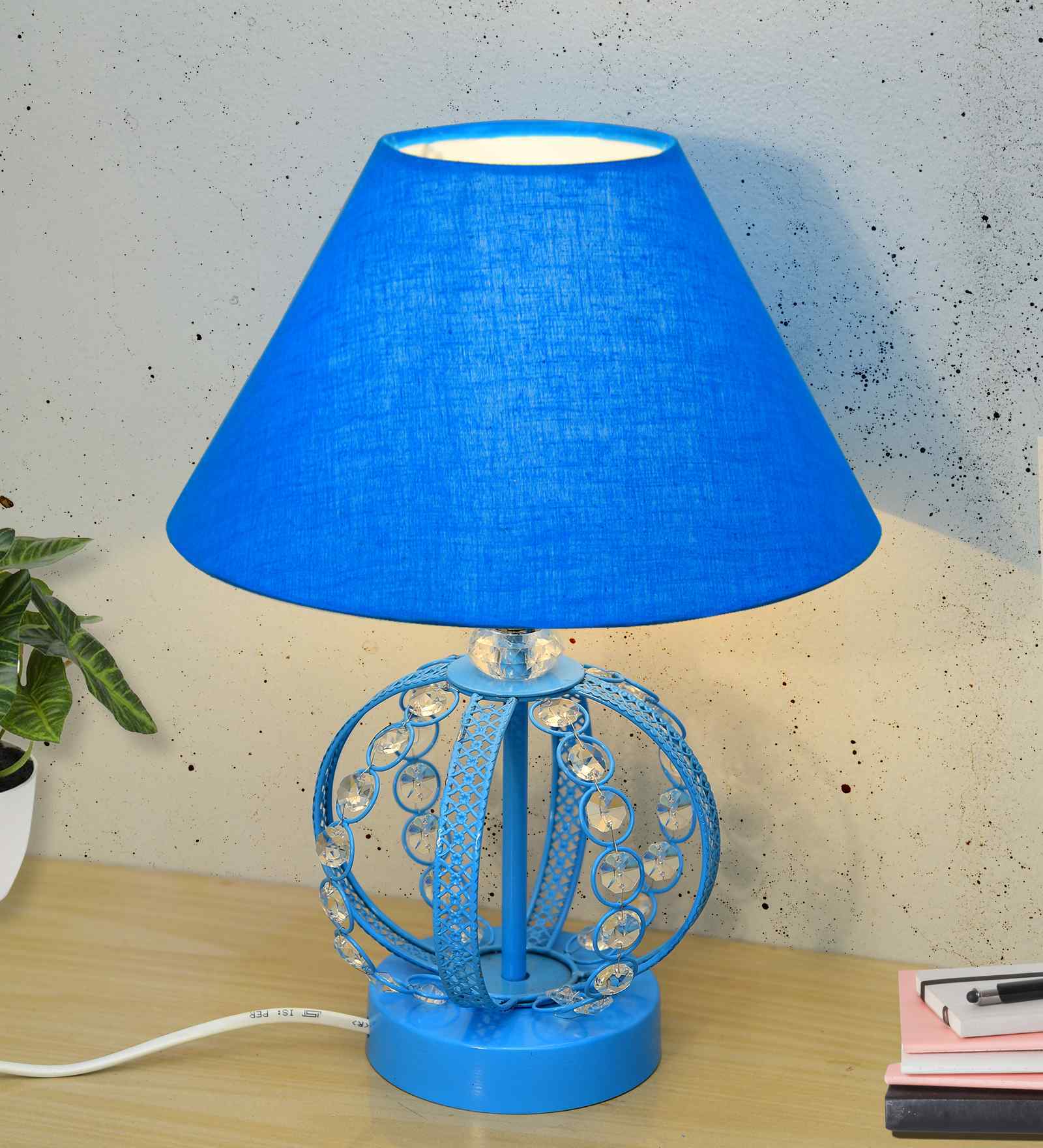Blue Modern Round Small Crystal Table Lamp