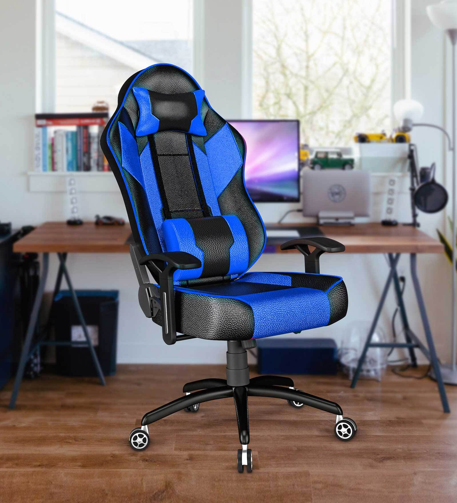 Buy Modern Leatherette Gaming Chair in Blue & Black Colour at 57 OFF