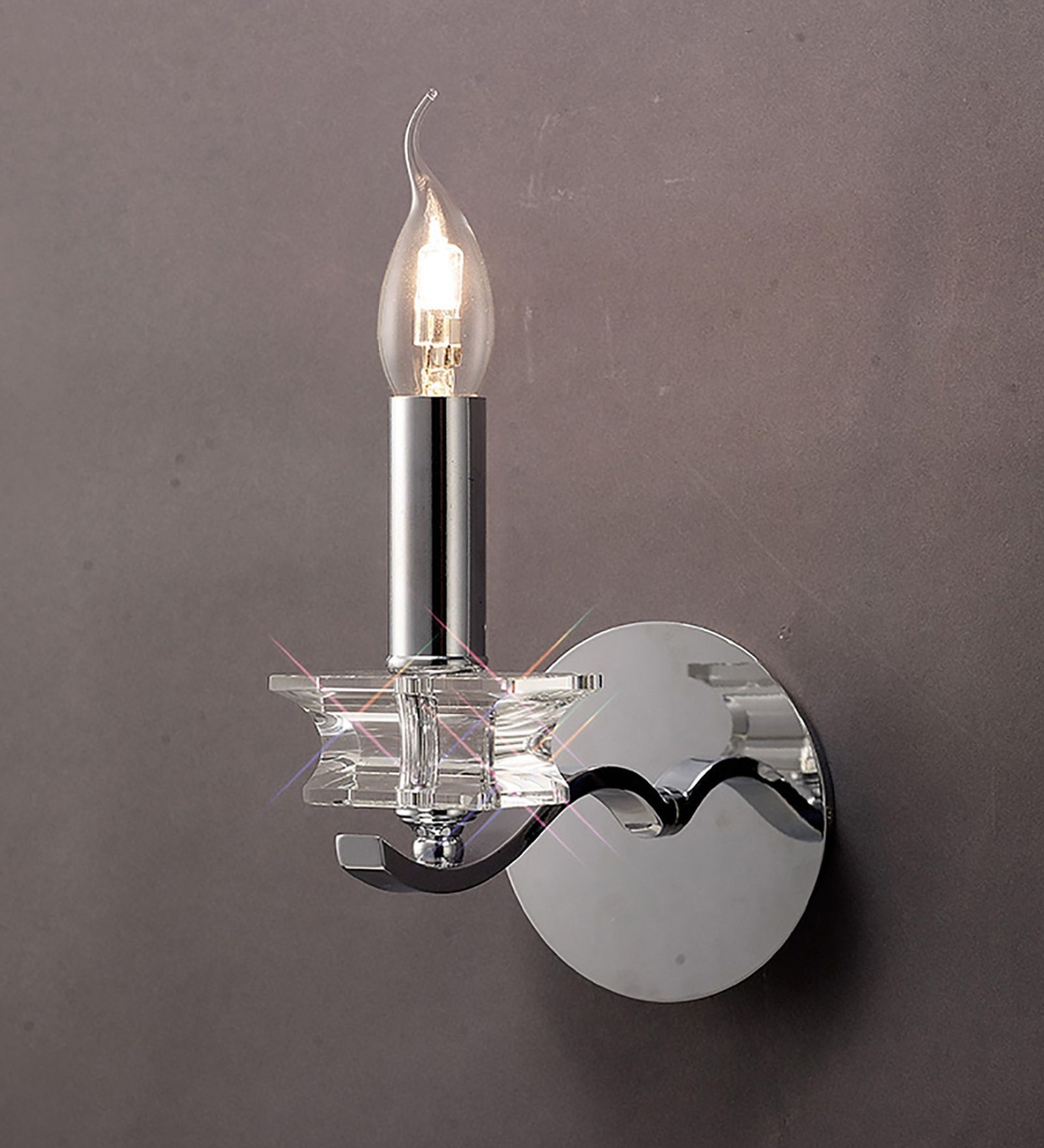 Modern Single Candle Crystal Wall Light   Chrome Finish