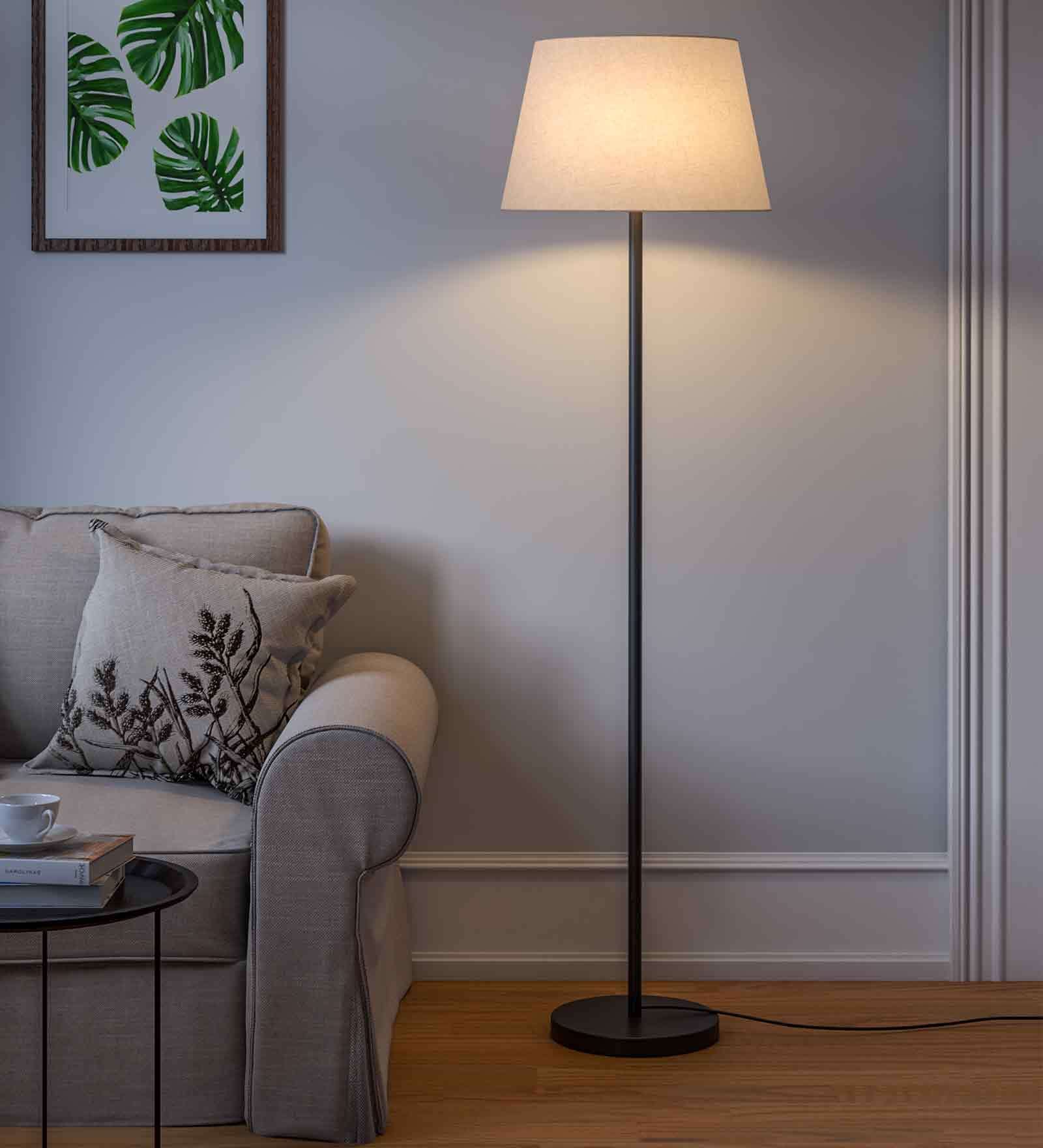Aida Off White Cotton Shade Club Floor Lamp With Metal Base