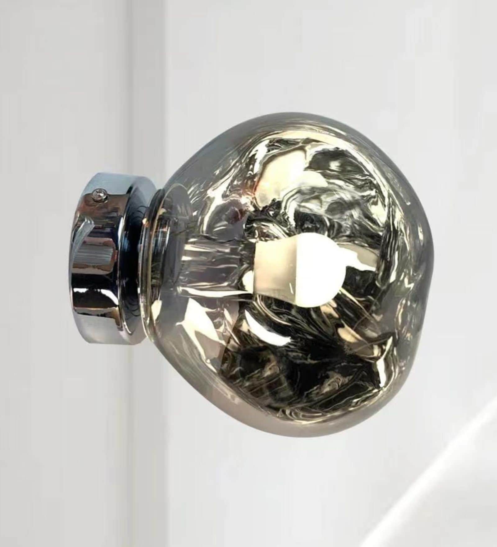 Modern Smoked Glass Wall Light with Chrome Base   Contemporary Sconce