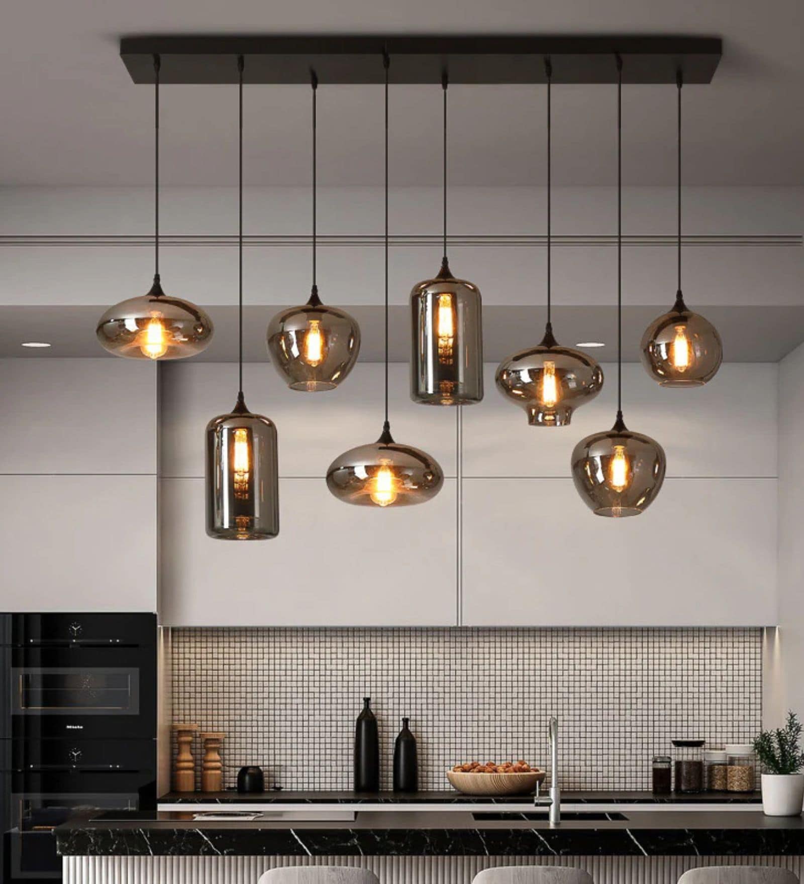 Modern Smoky Glass 8 Hanging Chandelier