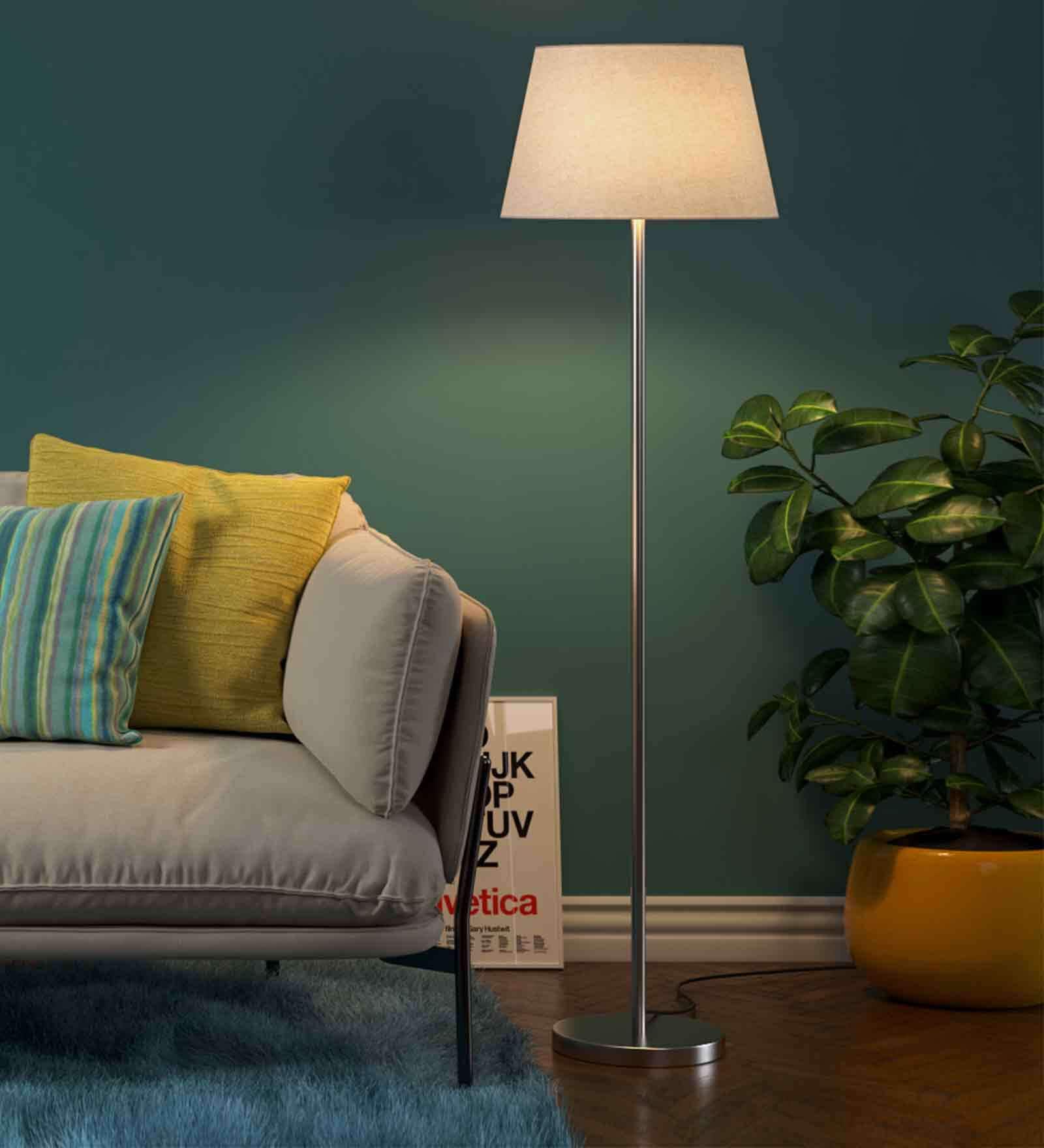 Venus Off White Cotton Shade Club Floor Lamp With Metal Base