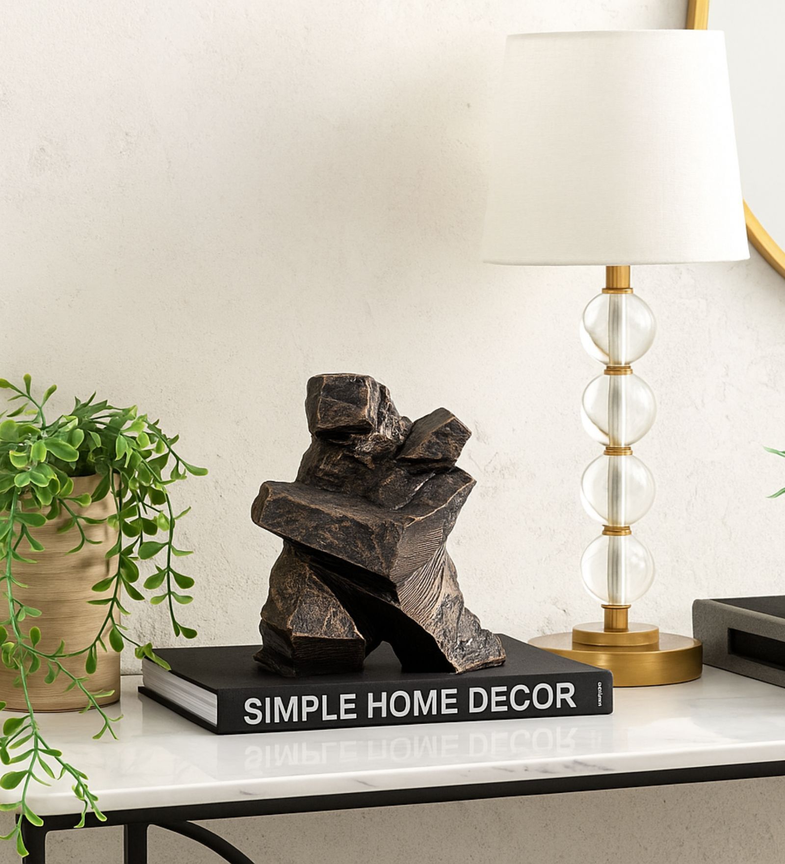 Modern Stone Finish Martial Art Sculpture Figurine (Gold, 25.6cm)