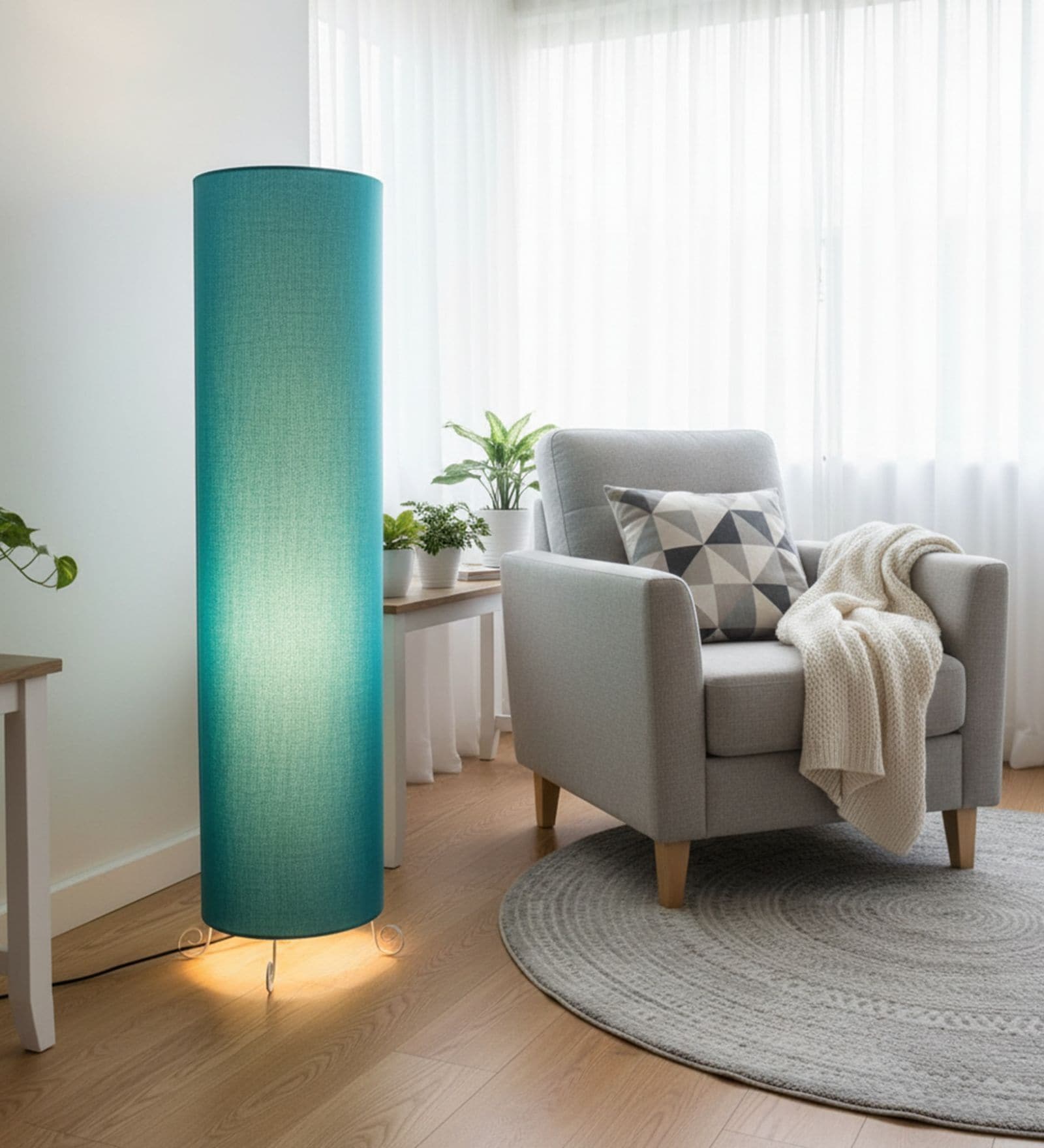 Modern Teal Cylinder Floor Lamp   Stylish Lighting for Living Room & Bedroom
