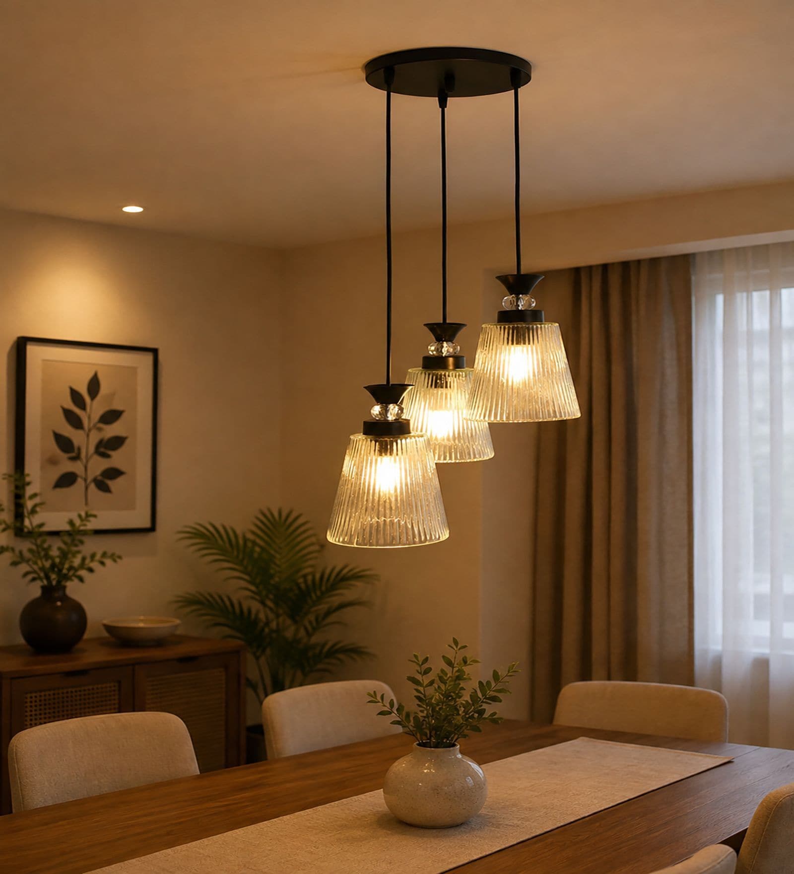 Modern Triple Glass Cluster Hanging Light