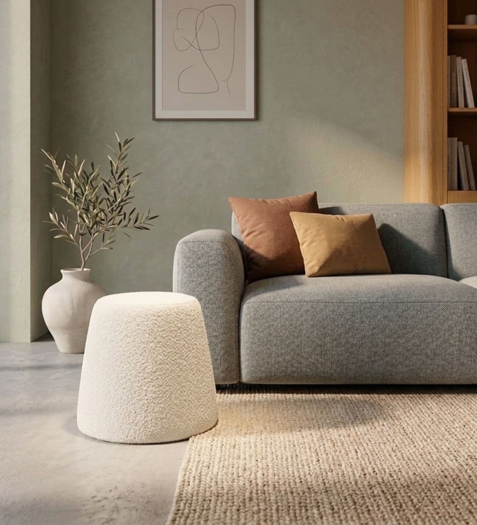 Modern Upholstered OffWhite Conoid Ottoman Stool Modern Upholstered OffWhite Conoid Ottoman Stool