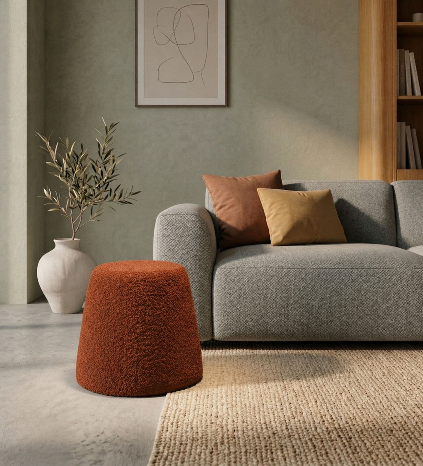 Modern Upholstered Rust Orange Conoid Ottoman Stool Modern Upholstered Rust Orange Conoid Ottoman Stool