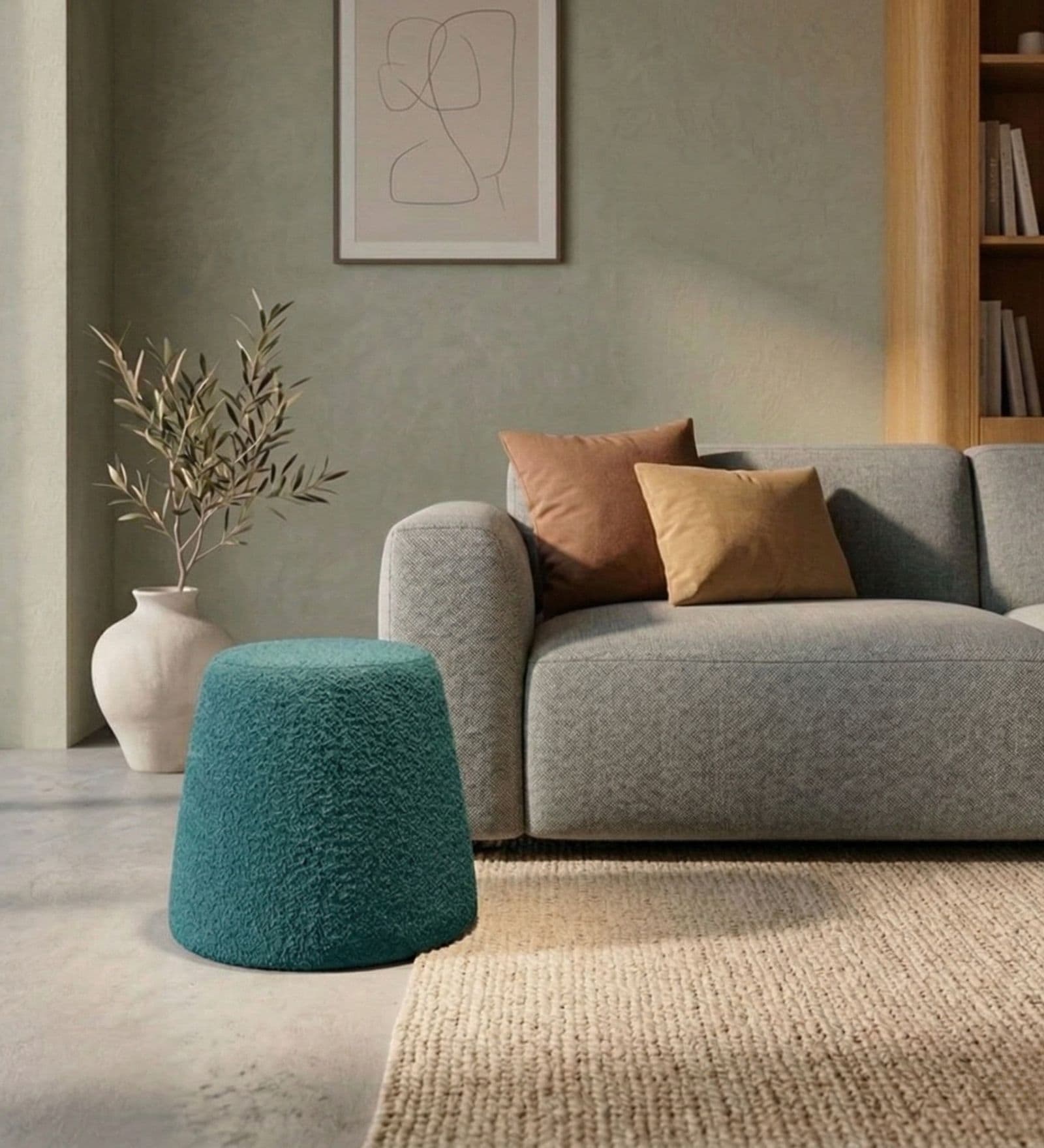 Modern Upholstered Teal Conoid Ottoman Stool Modern Upholstered Teal Conoid Ottoman Stool