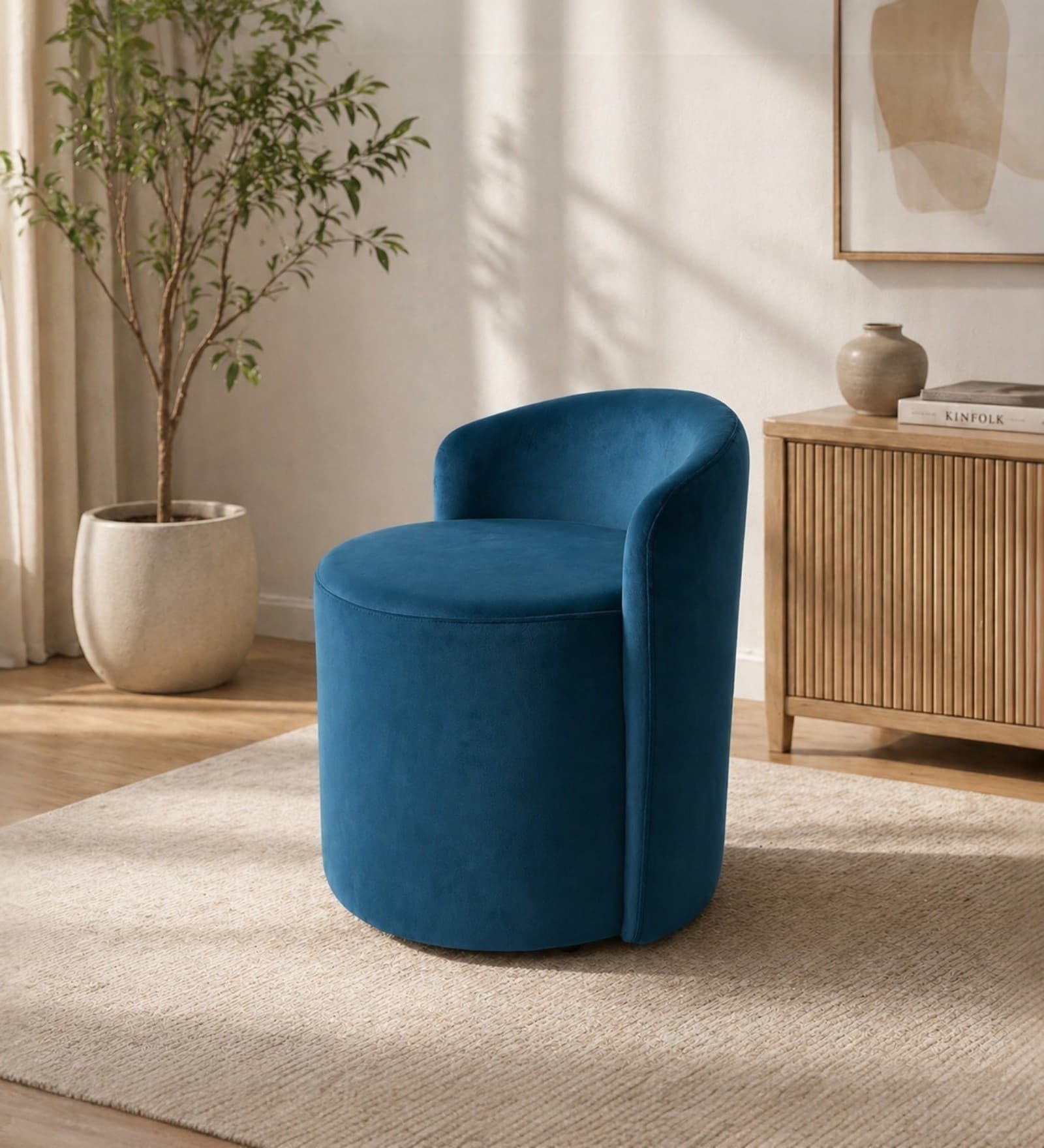Modern Upholstered Slipper Curved Pattern Chair In Teal  Blue Colour