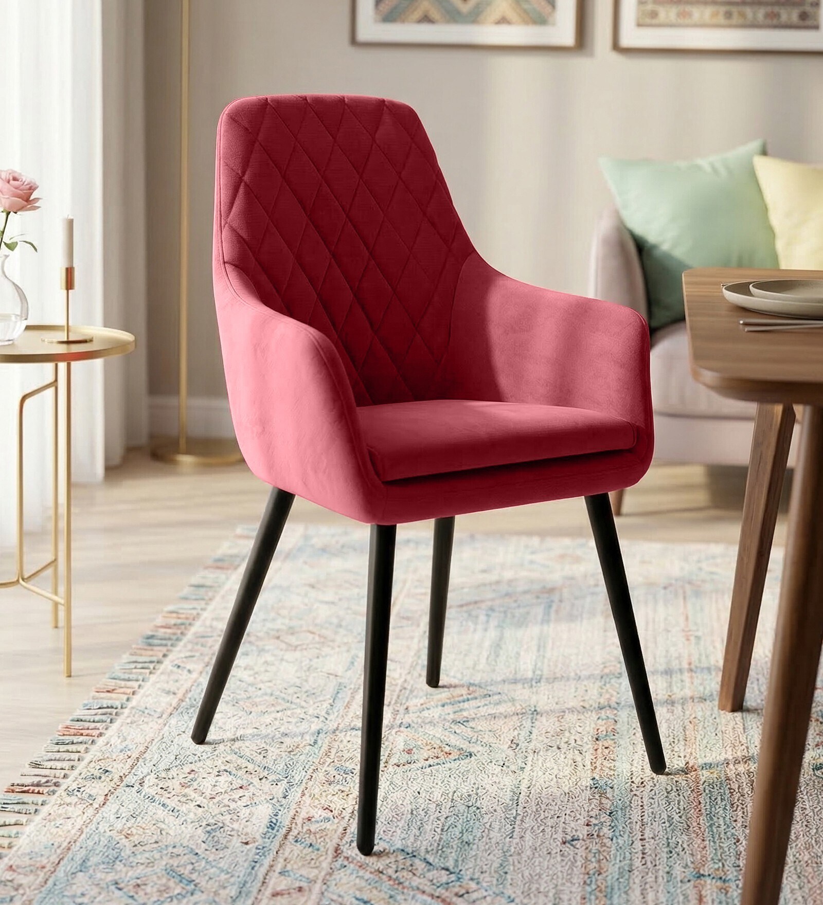 Modern Dining Chair With Armrest In Pink Color